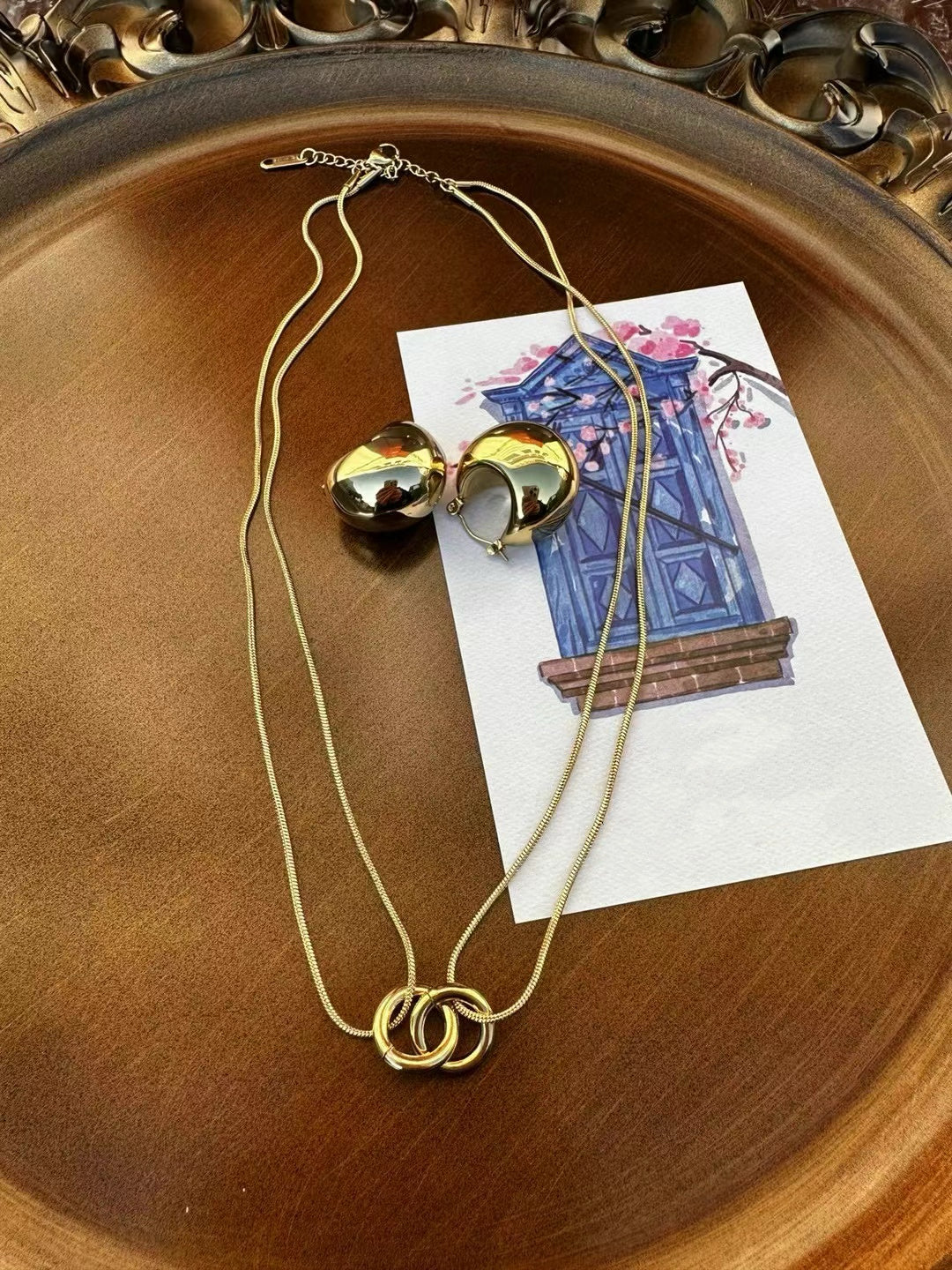 Gold Color Stainless Steel Fringe Necklace – Statement Beaded Design(82)