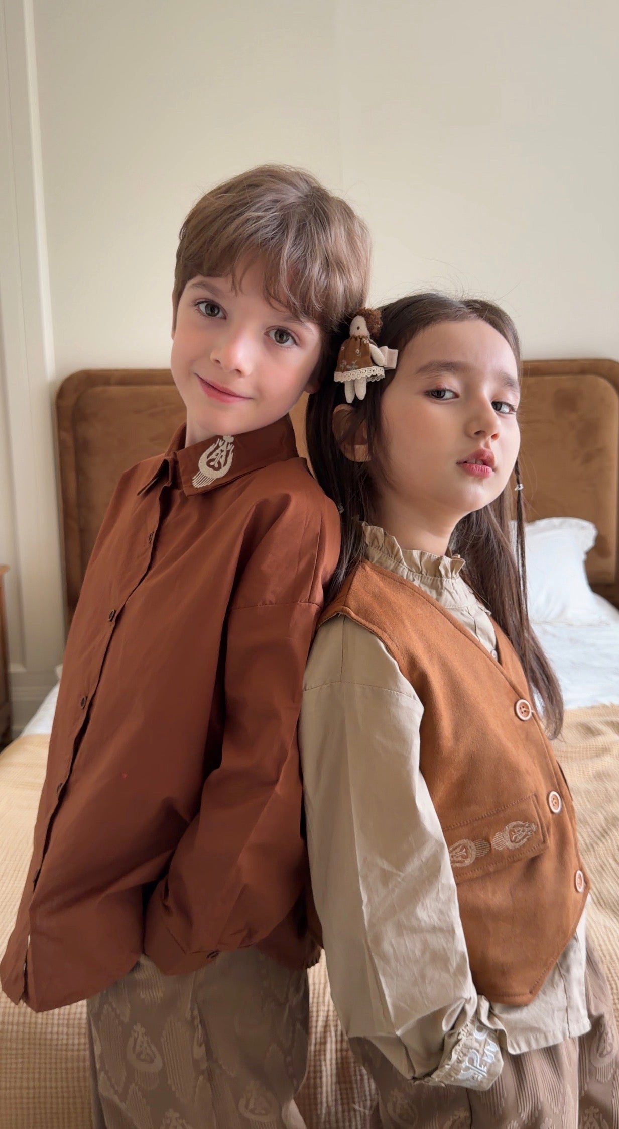 High-Neck Embroidered Cuff Blouse