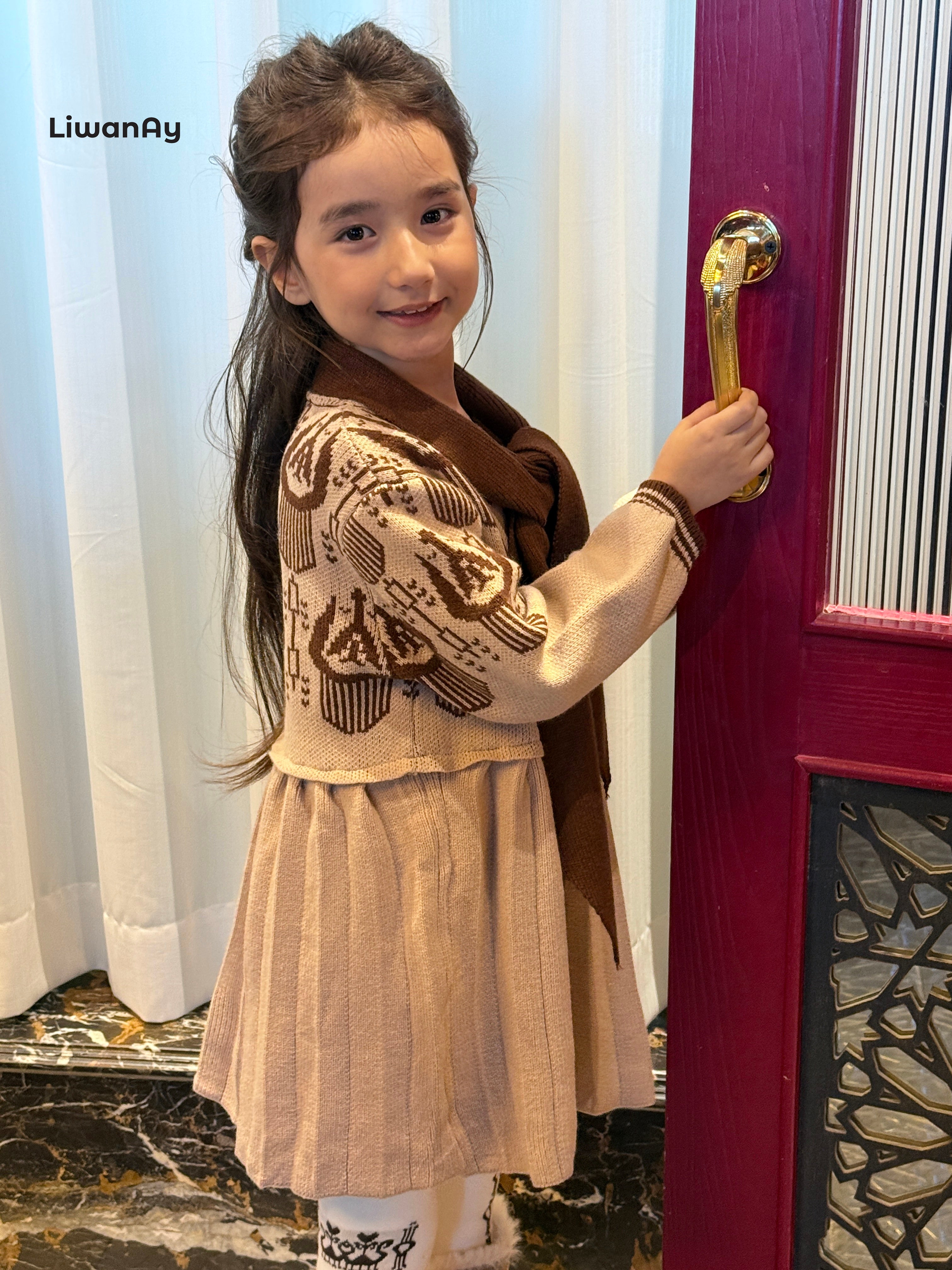 Vintage Atlas Knit Dress – Cultural Pattern Sweater Dress for Girls