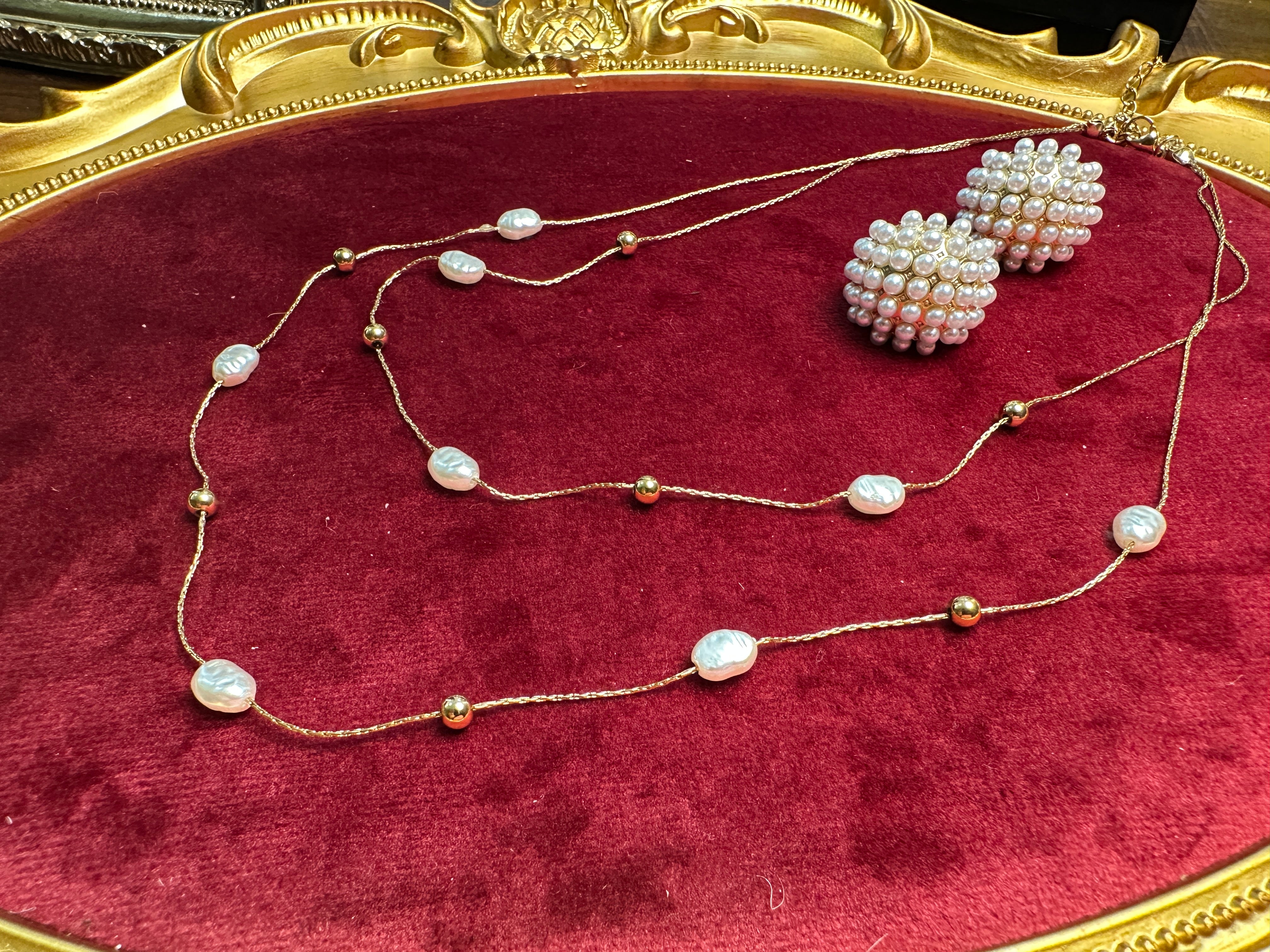 Gold Color Stainless Steel Fringe Necklace – Statement Beaded Design(84)