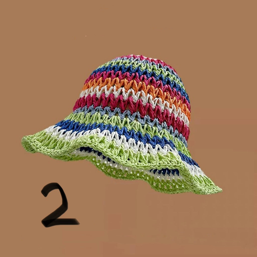 Rainbow Woven Sun Hat β Foldable Summer Beach Style (M 56β58 cm)