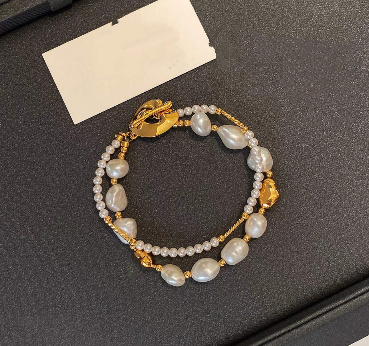 Natural Baroque Pearl Bracelet with Gold Accents(8)