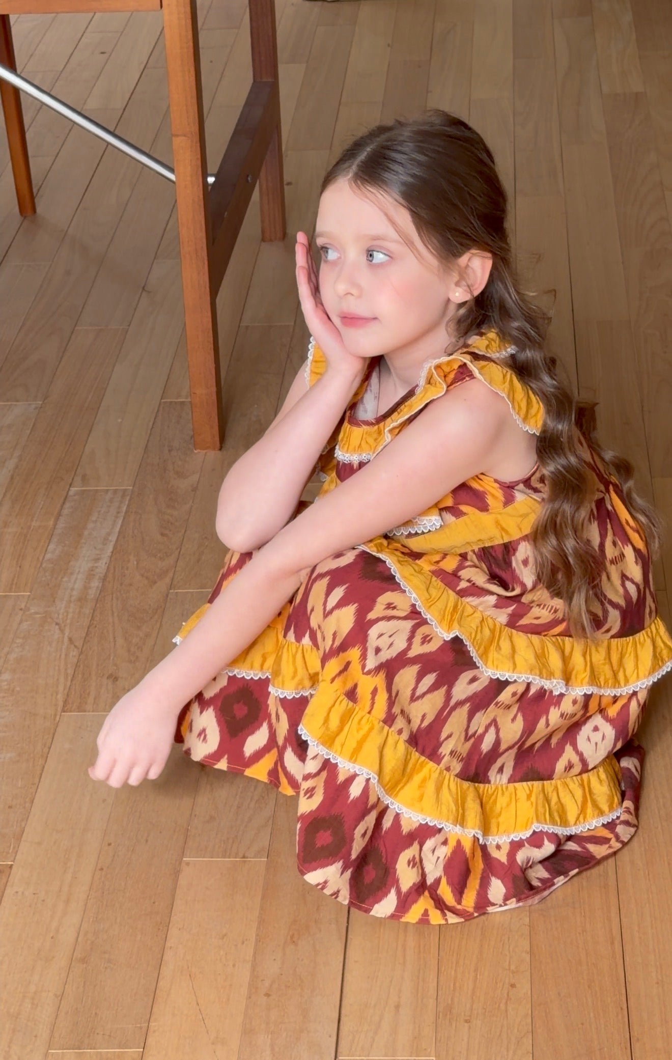 Girls Atlas Ikat Princess Dress – Cotton Ruffle Summer Dress