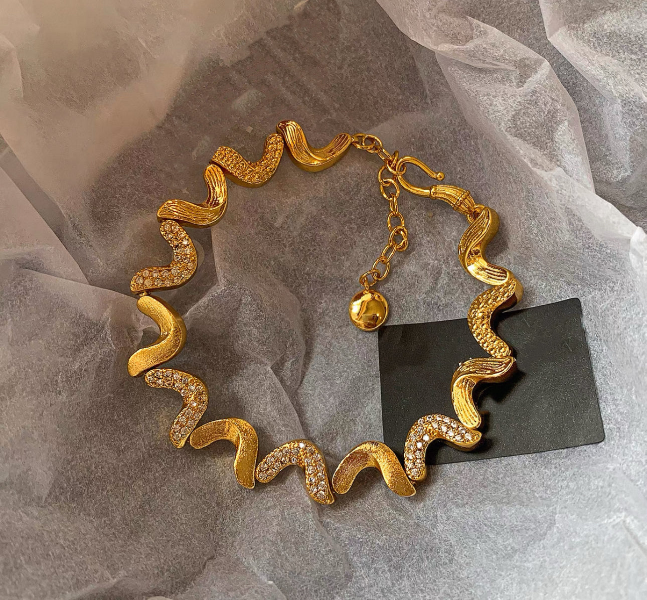 Gold Wave Bracelet with Zircon Accents(9)