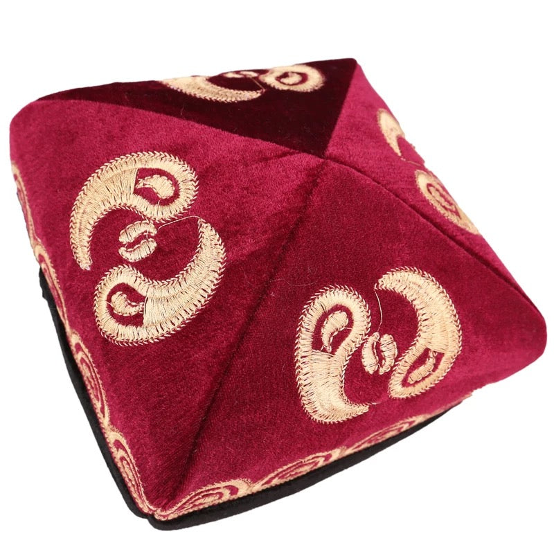 Men’s Traditional Hat / Doppa– Square Velvet Cap with Embroidery – 57–58cm