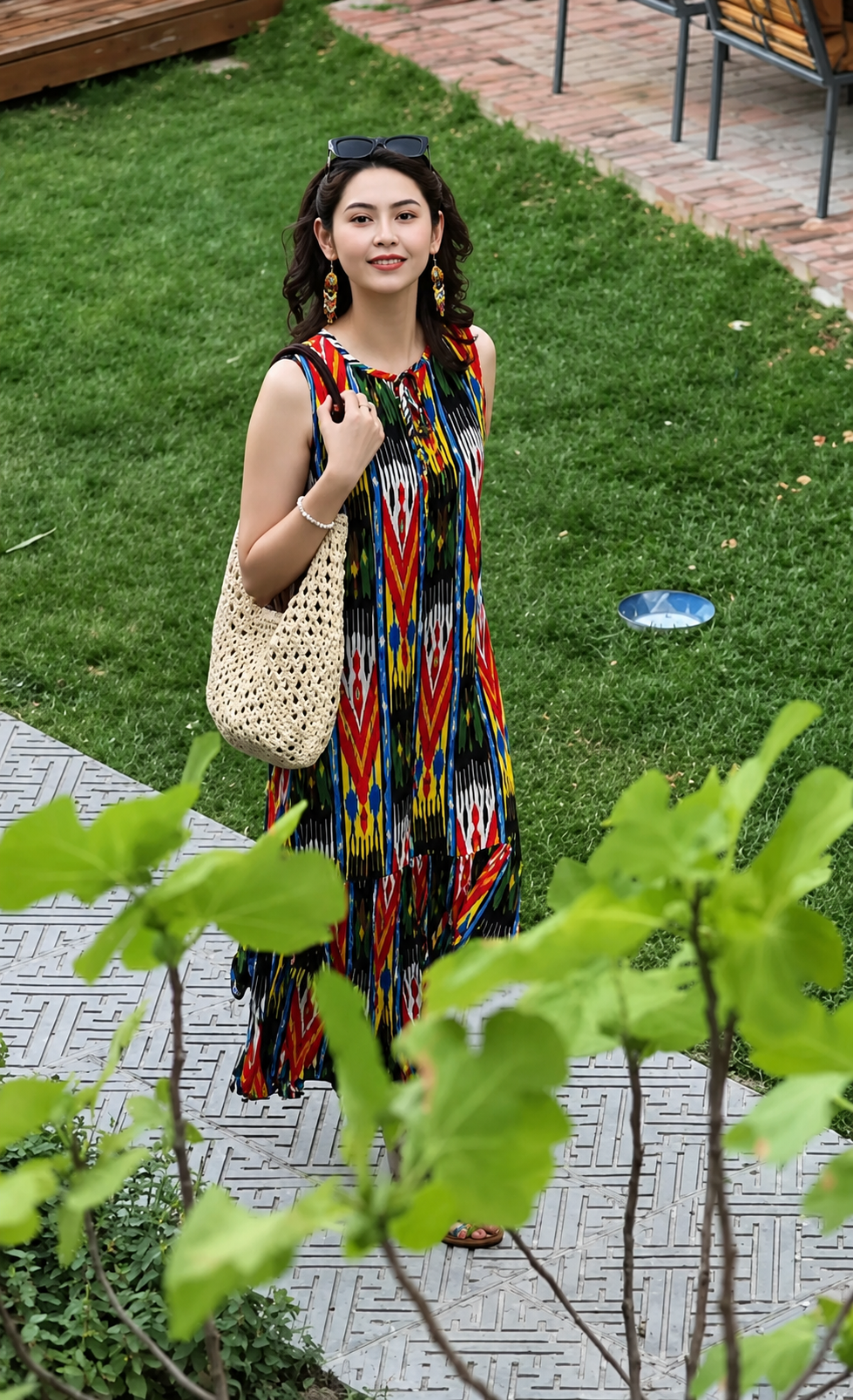 Silk Chiffon Ikat Maxi Dress