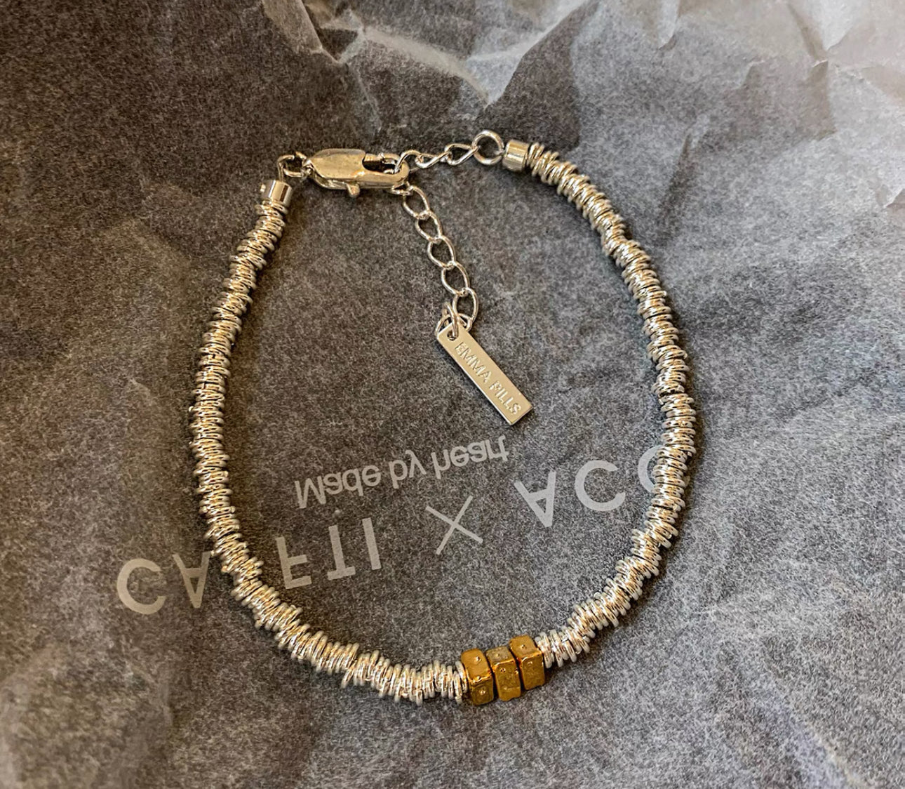 Silver Coil Bracelet with Gold Accent Beads(15)