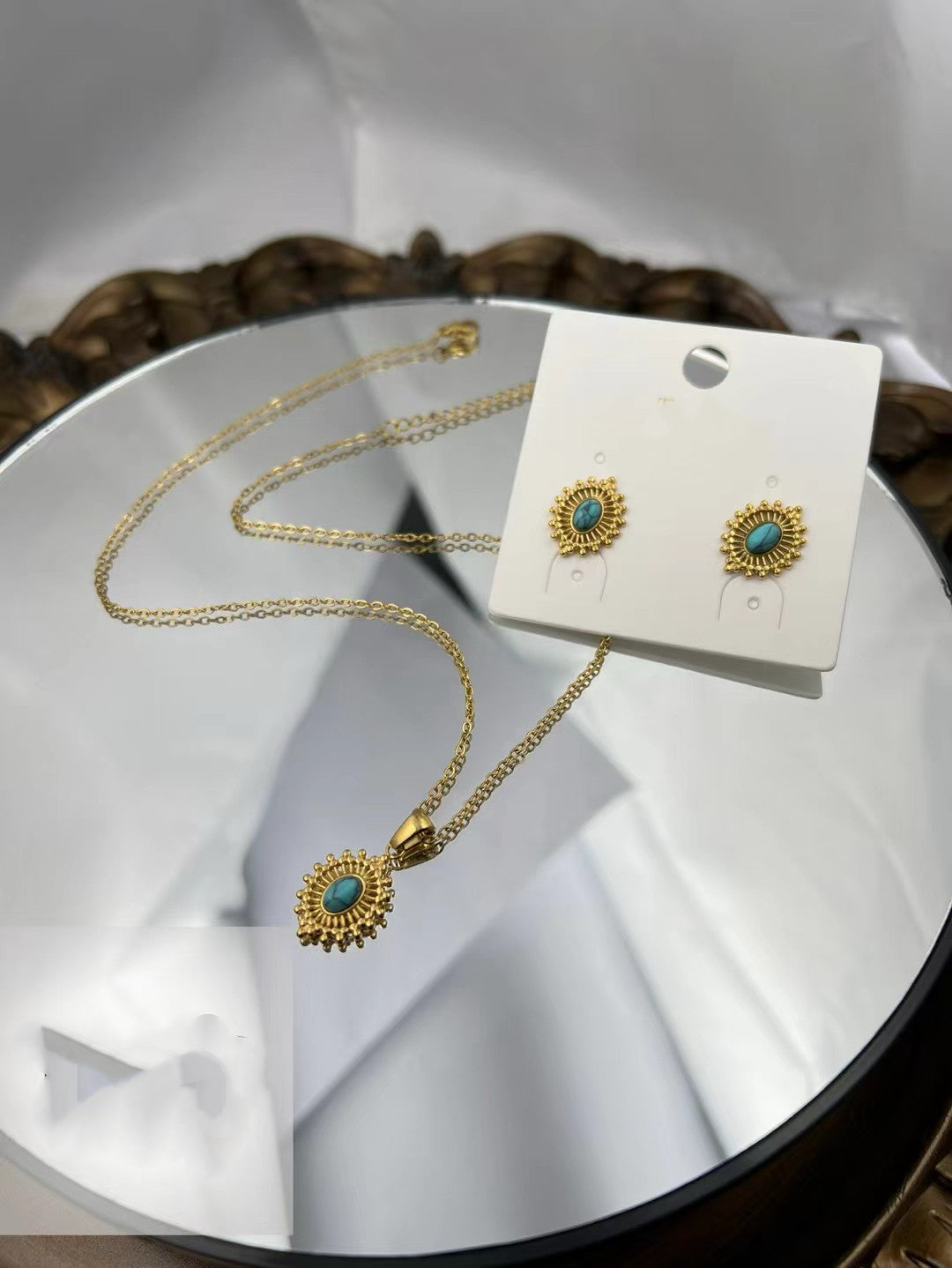 Gold Color Stainless Steel Necklace & Earrings Set(95)