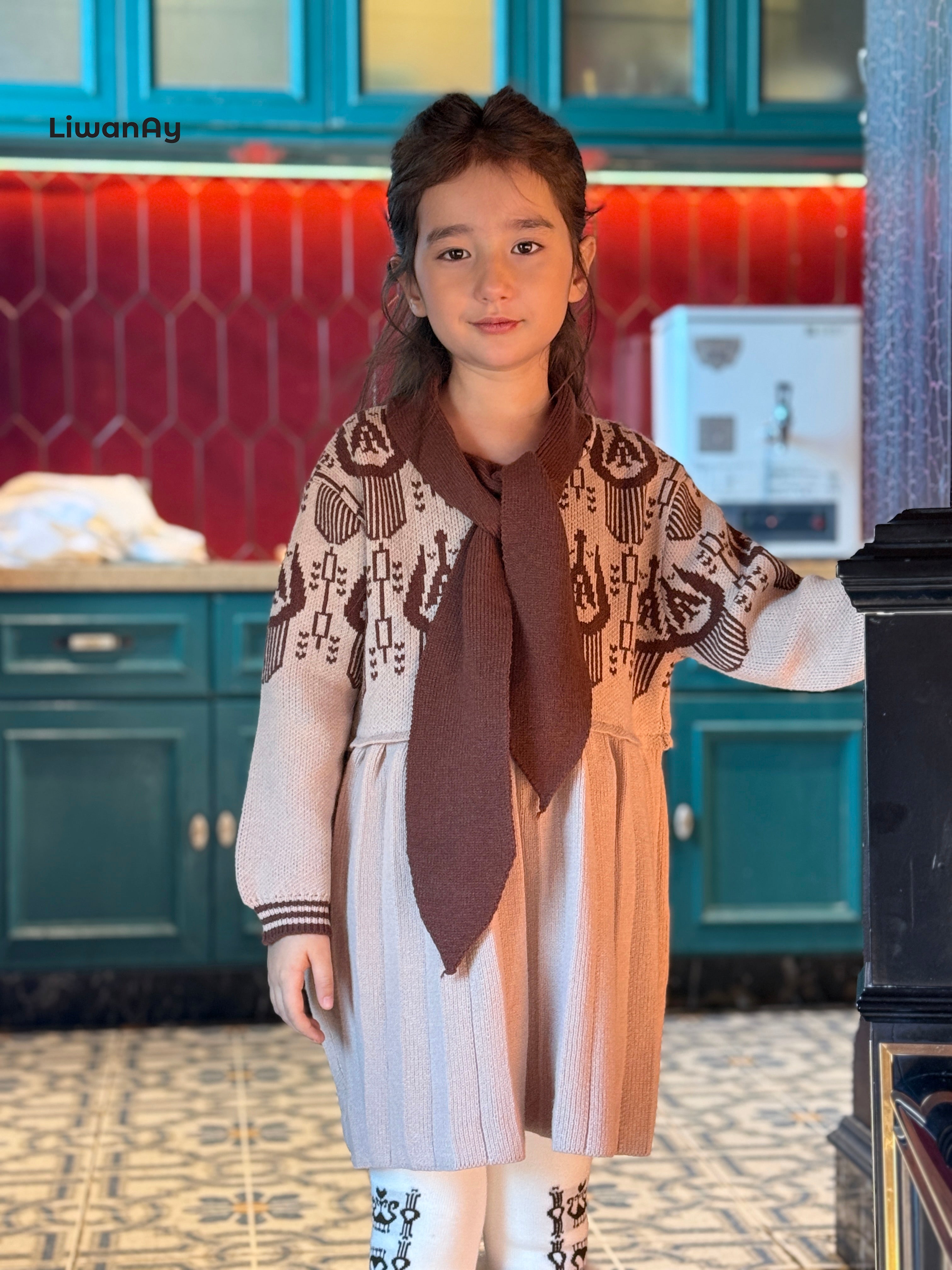 Vintage Atlas Knit Dress – Cultural Pattern Sweater Dress for Girls