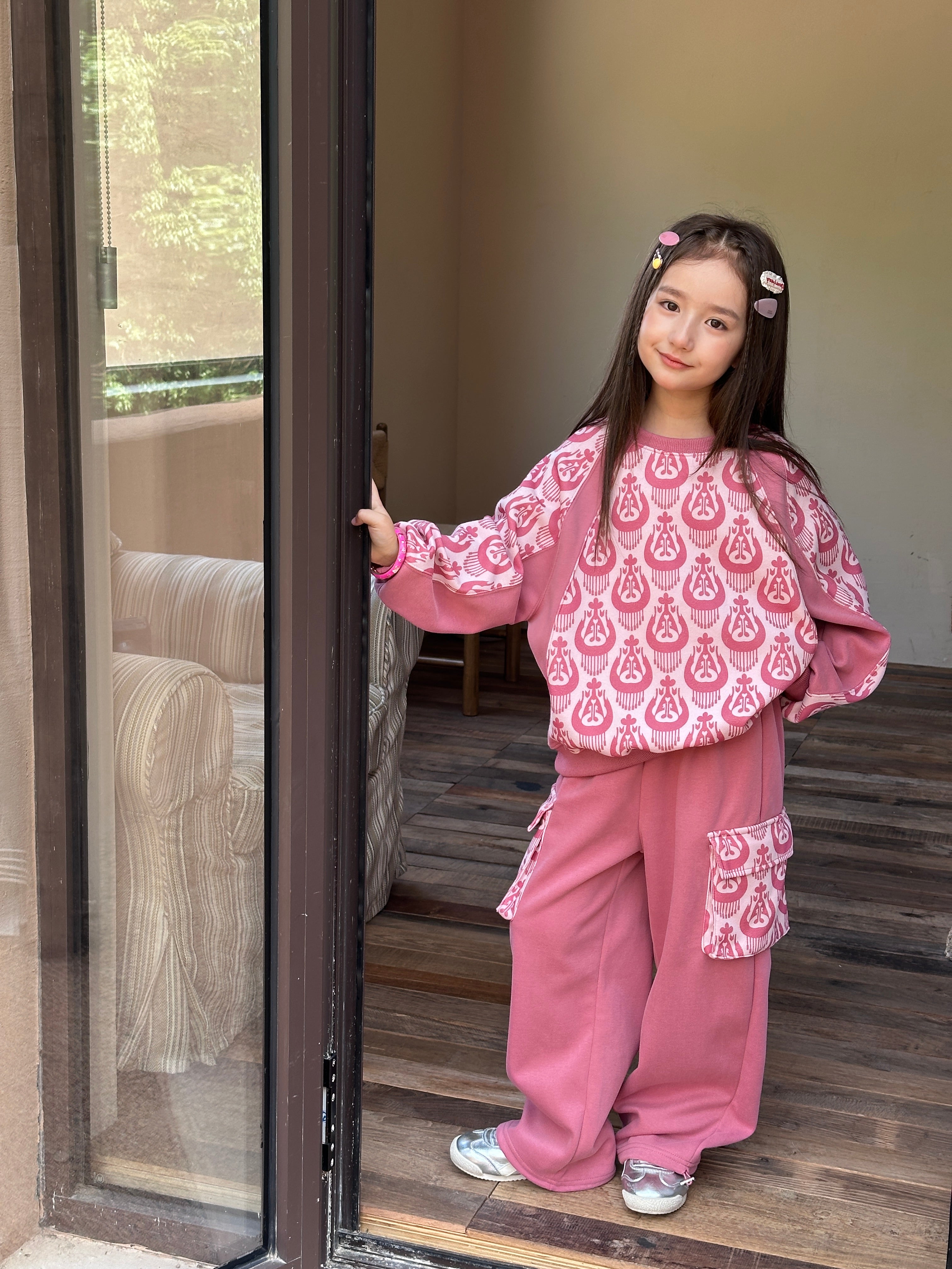 Pink Atlas/Ikat Sweatshirt Set