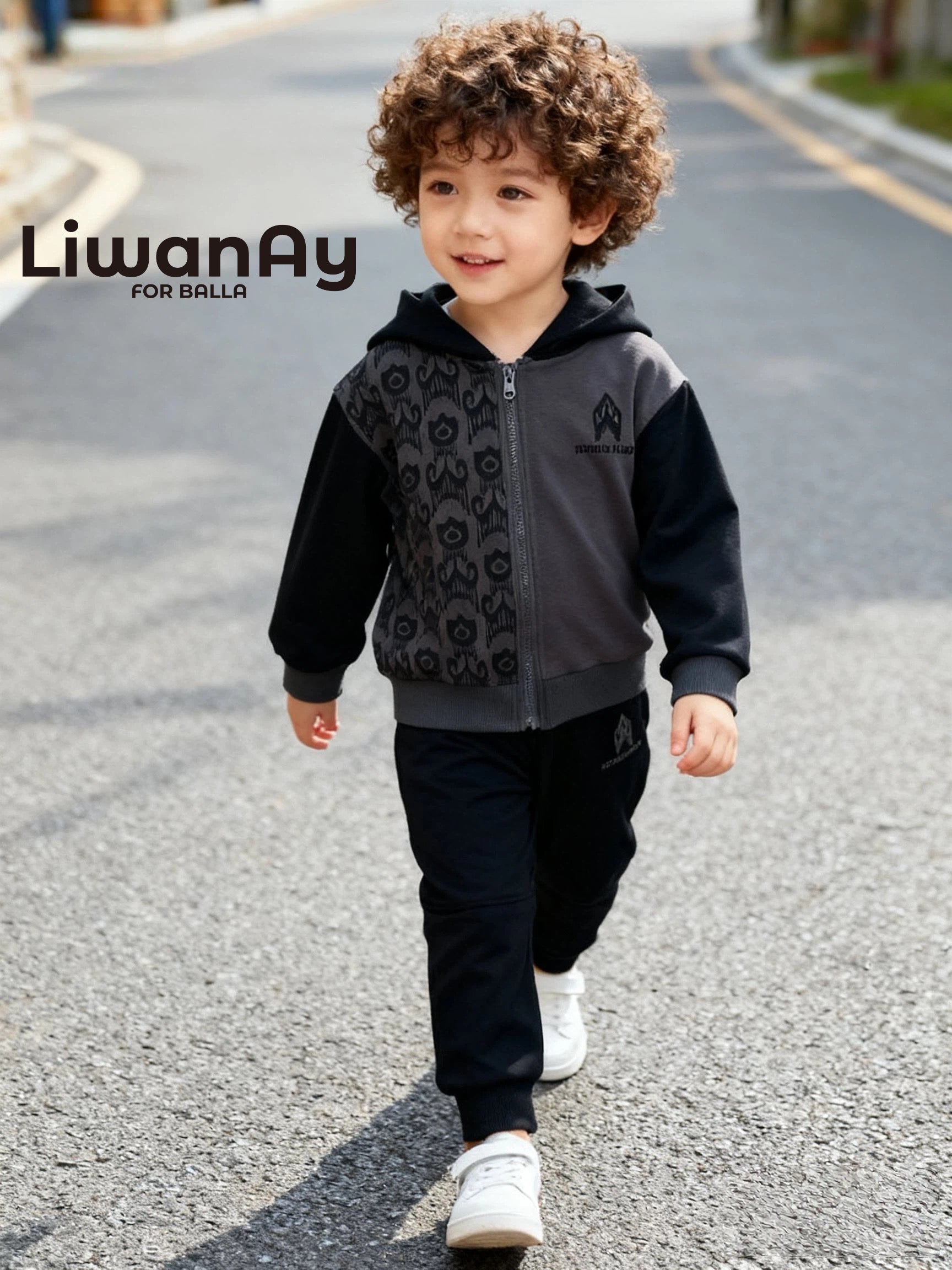 Charcoal Ikat Zip Hoodie Set