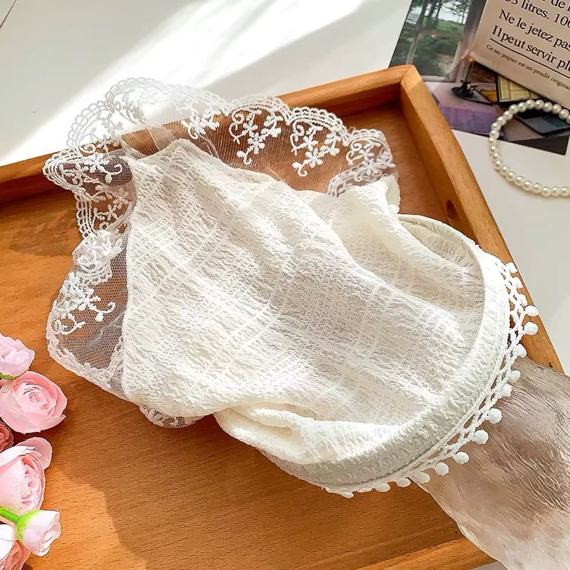 Cute Gingham Lace Head Scarf – Princess Garden Style
