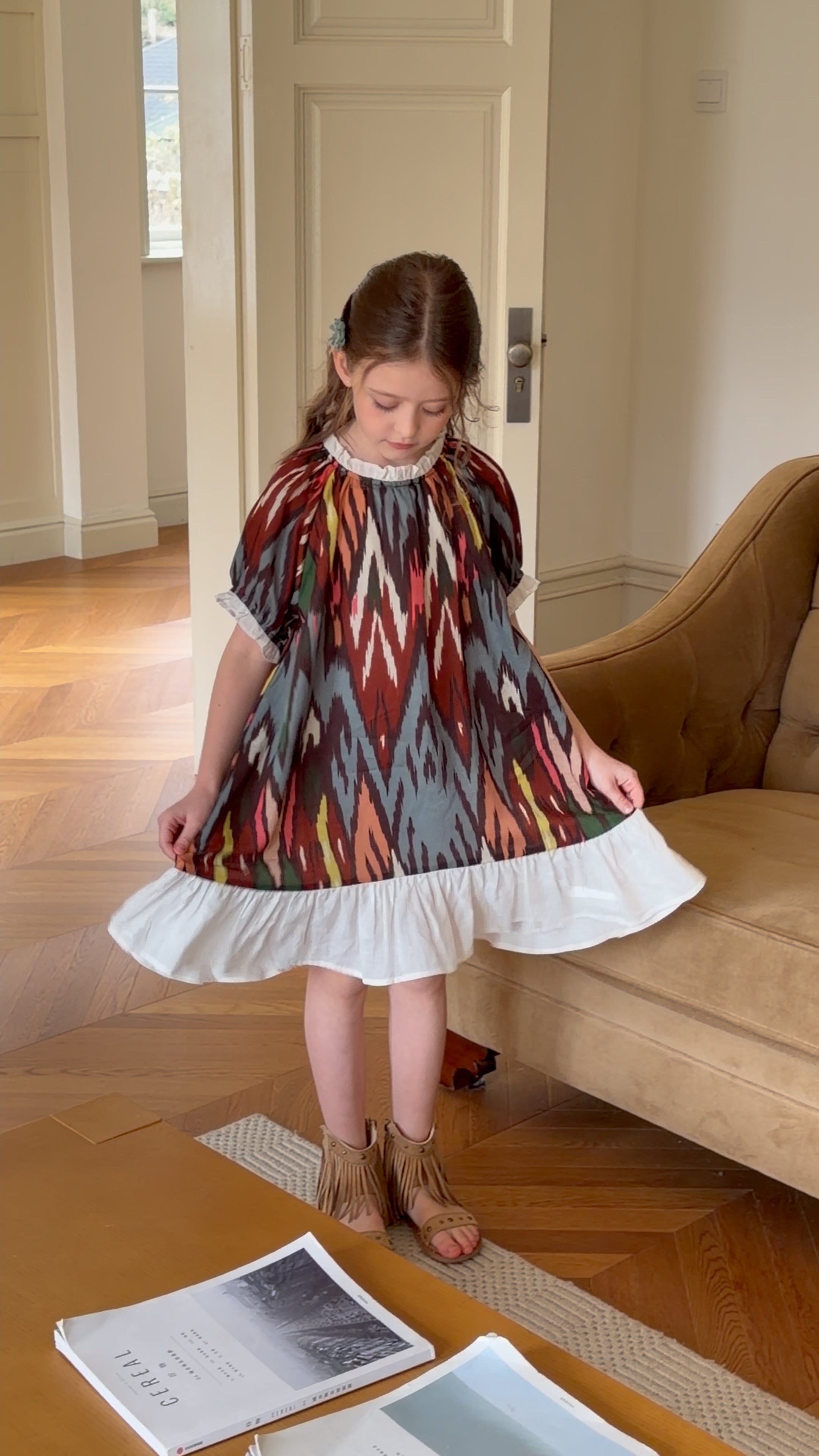 Luxury Atlas Cotton Dress for Girls – Elegant Vintage Princess Dress