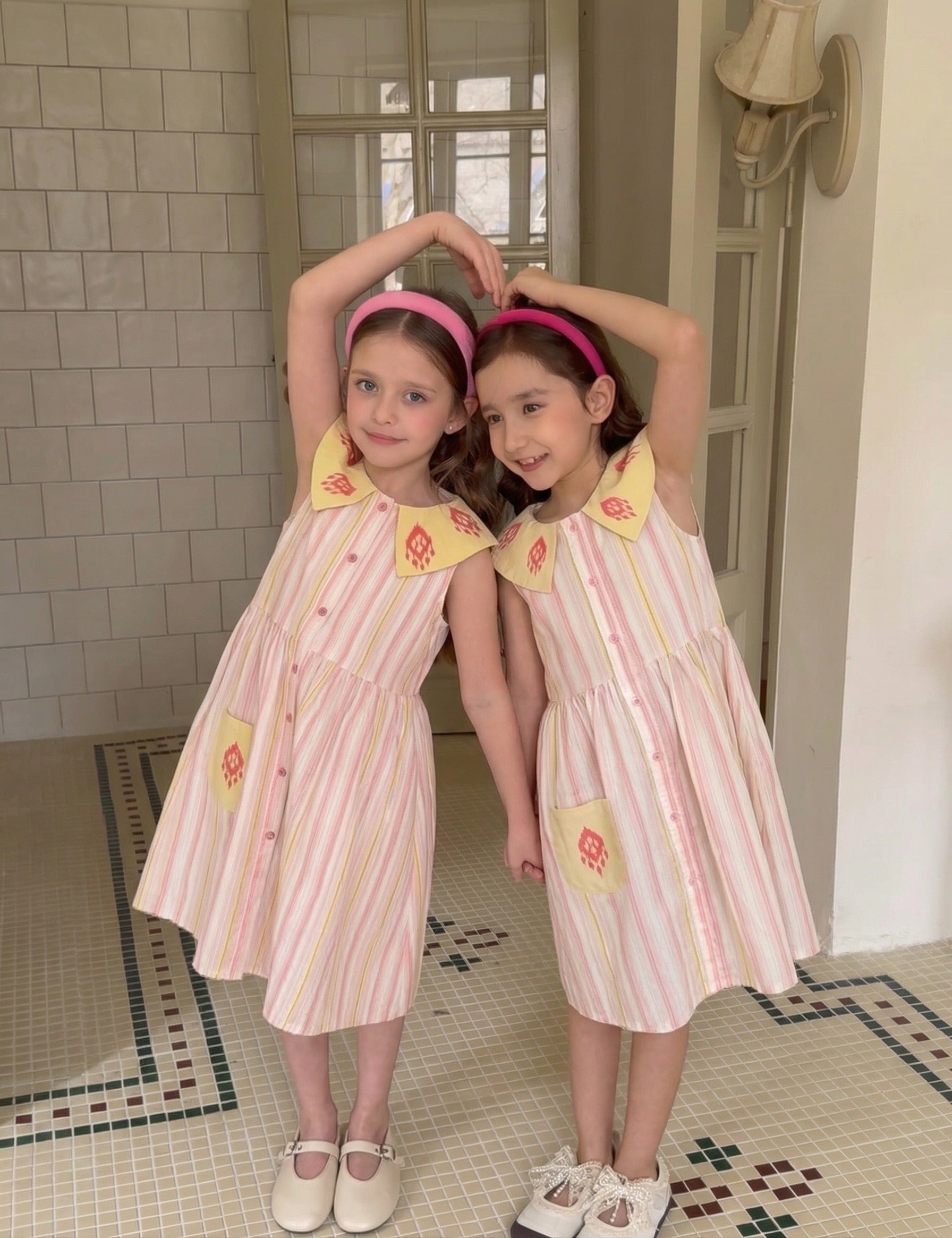 Striped Cotton Summer Dress with Ikat Collar