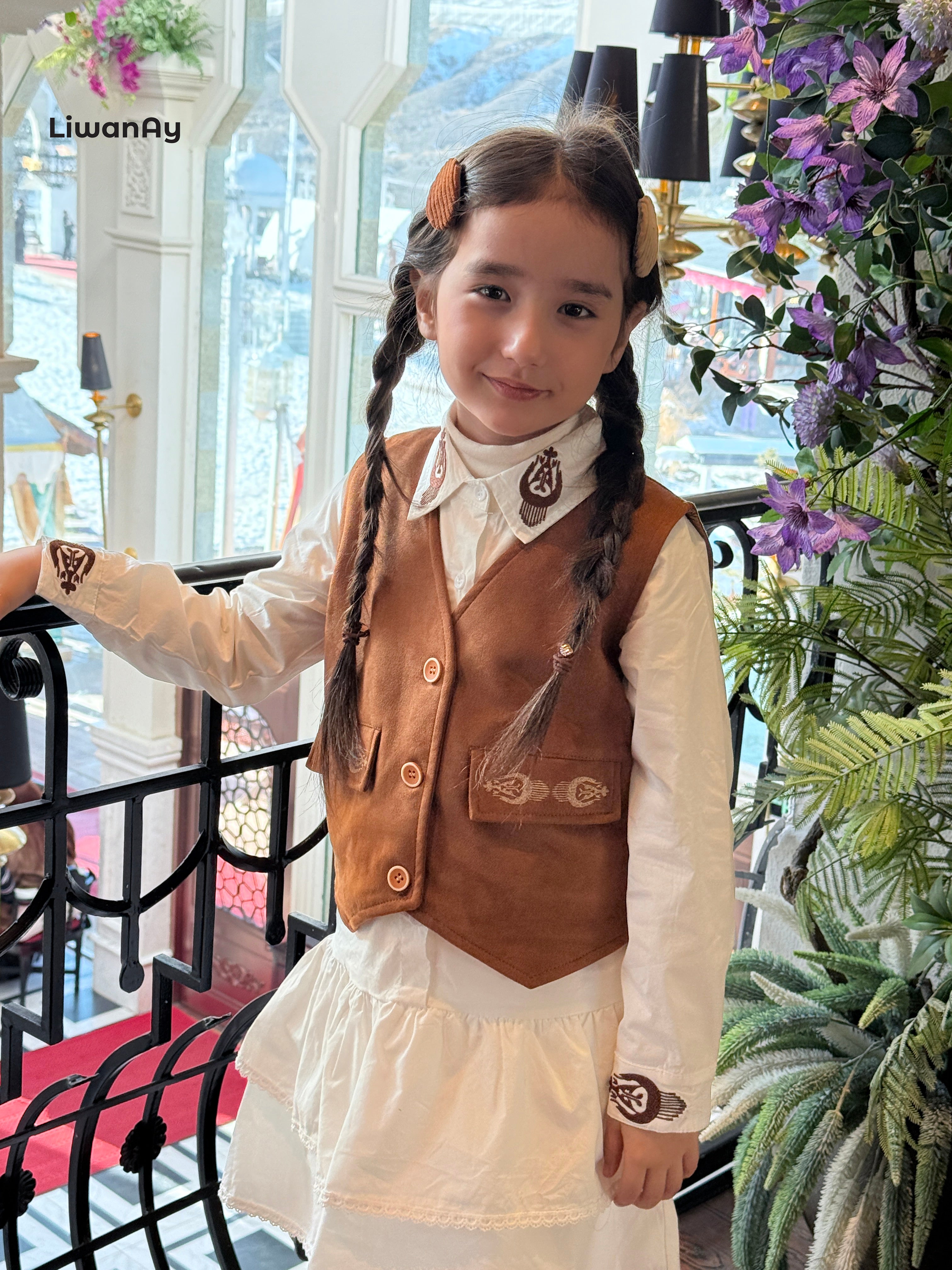 Vintage Suede-Inspired Vest with Atlas Embroidery