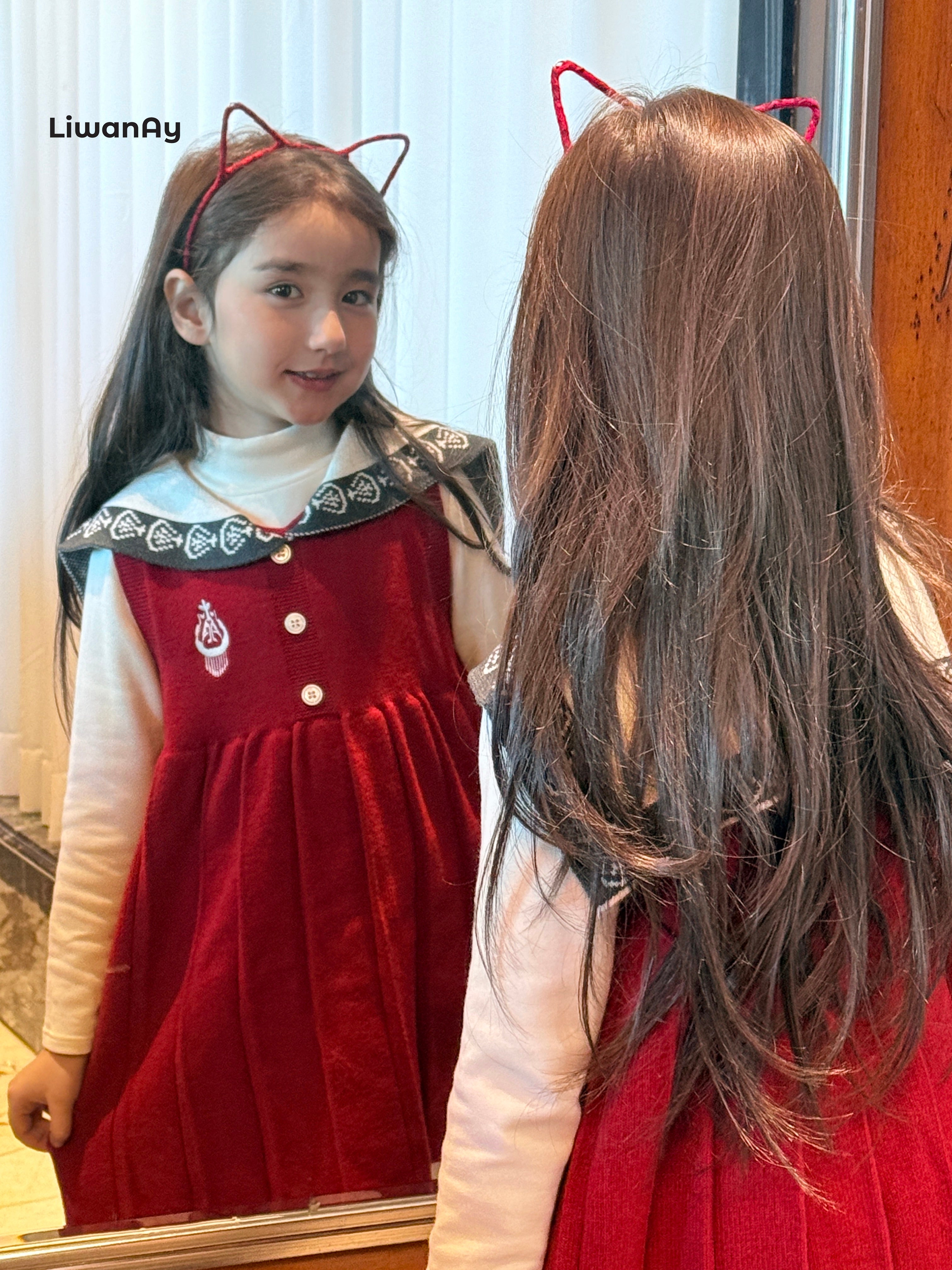 Red Knit Sailor-Collar Dress