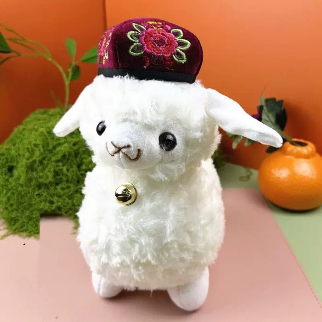 Cute traditional Hat Plush Lamb – 23cm Soft Stuffed Toy with Ethnic Cap(Random)