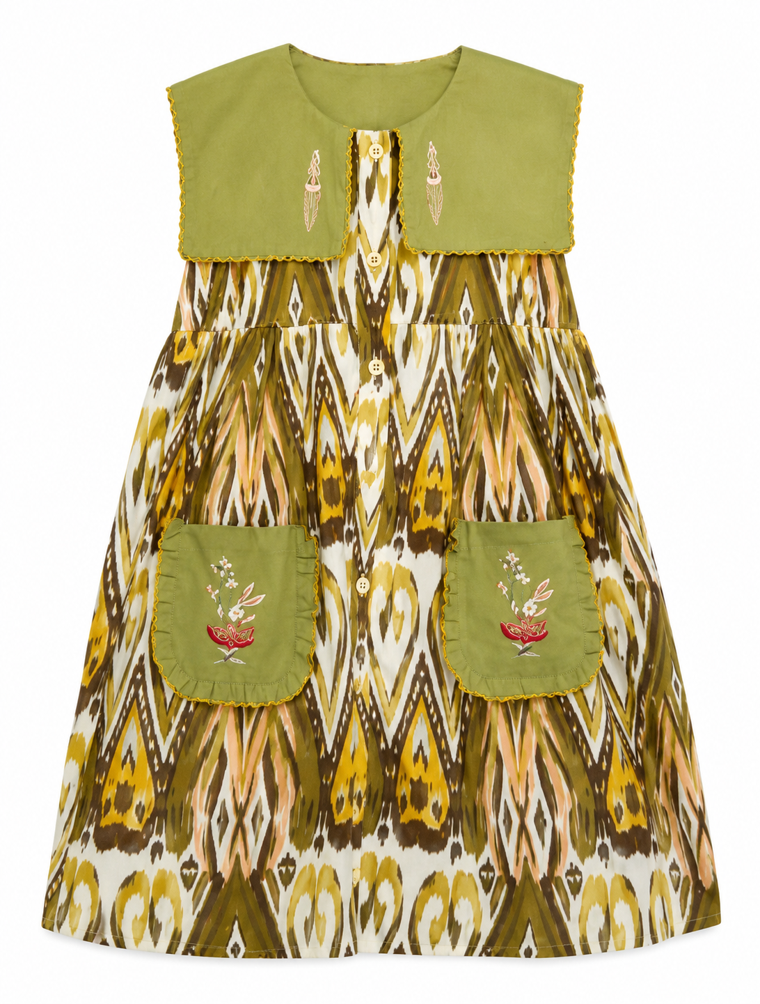 Embroidered Atlas Cotton Dress for Girls – Vintage Pocket Dress