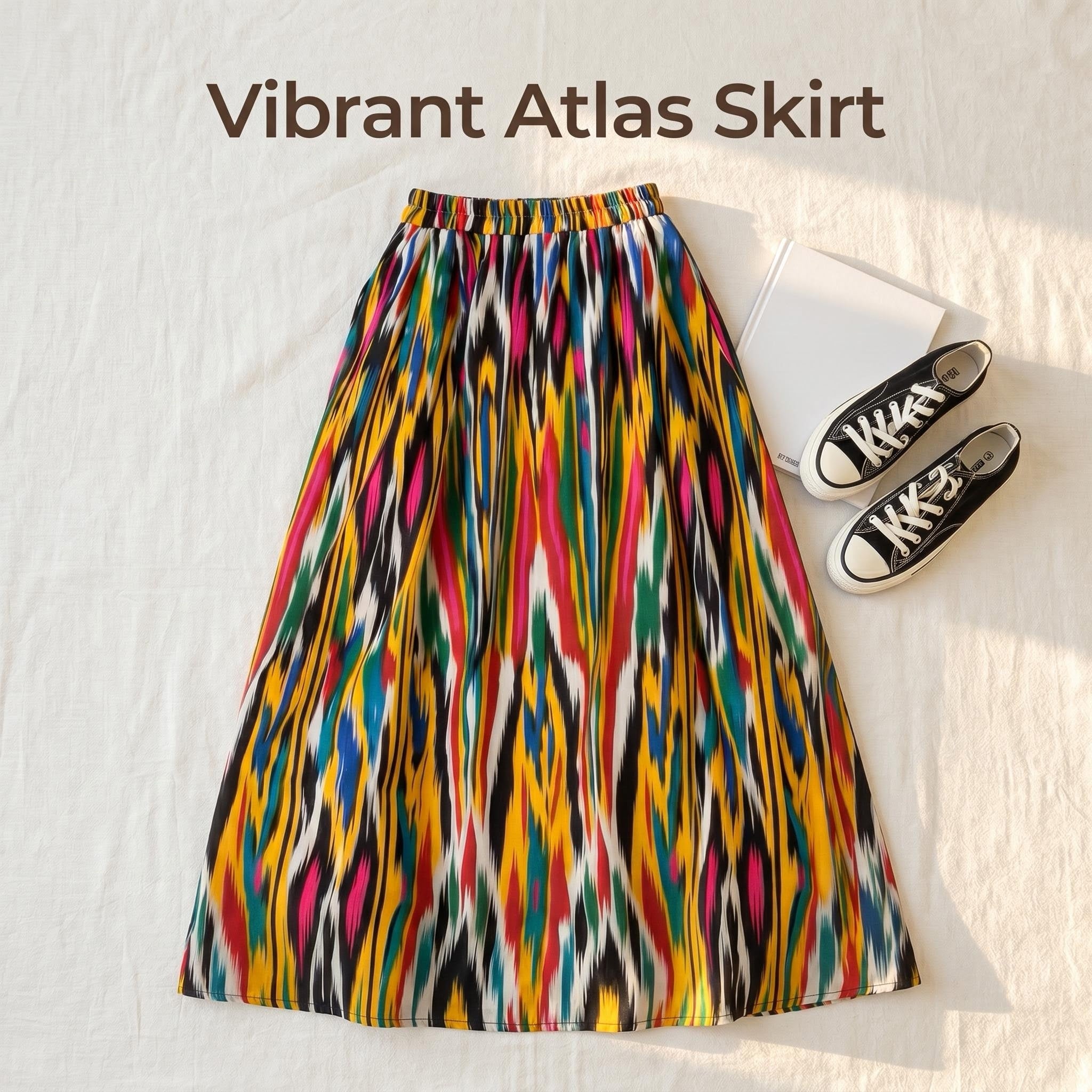 Silk Road Ikat Linen Maxi Skirt – 100% Linen Heritage A-Line Skirt(One Size)