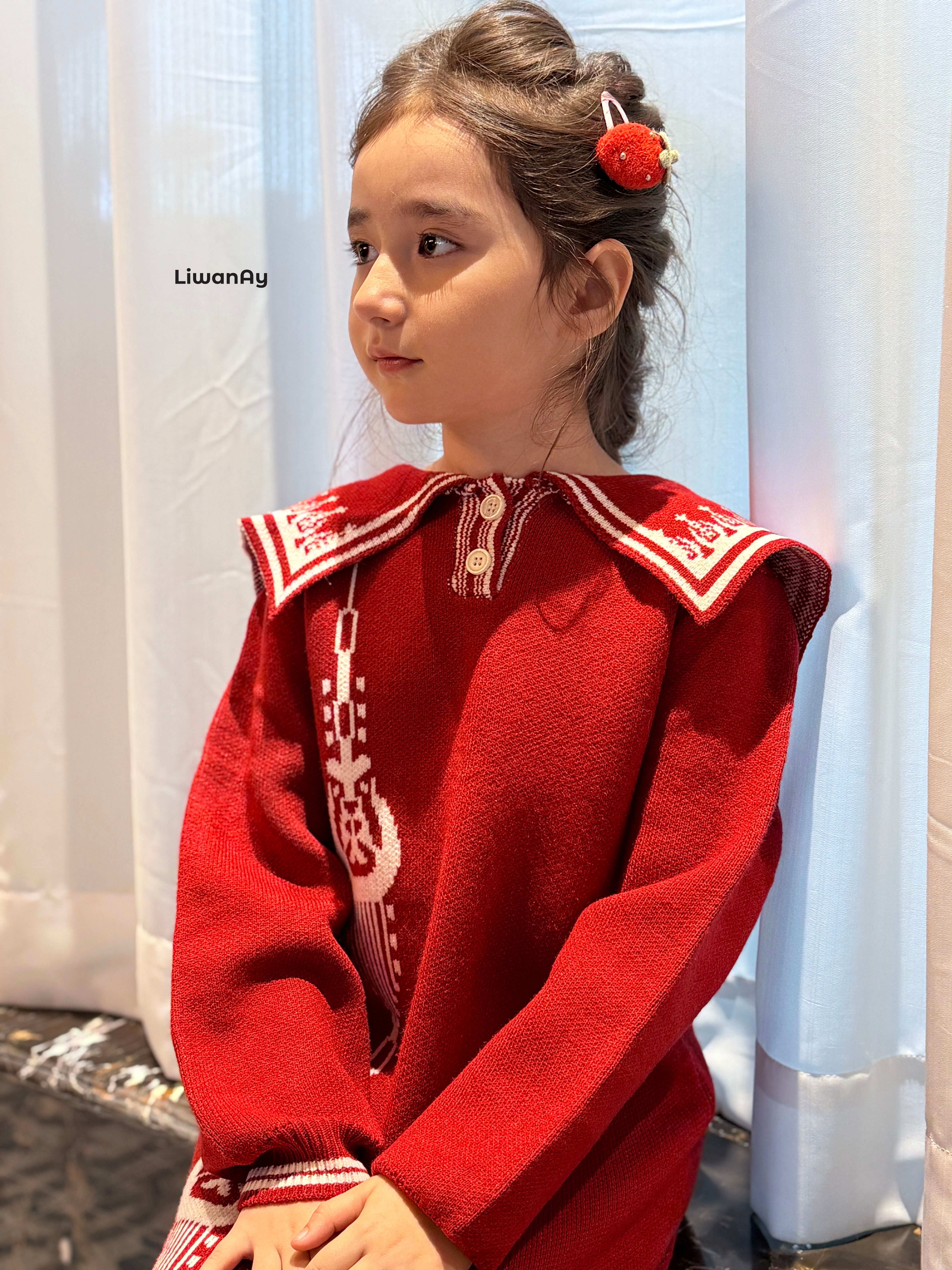 Atlas Knit Dress β Red Cultural Sweater Dress for Girls