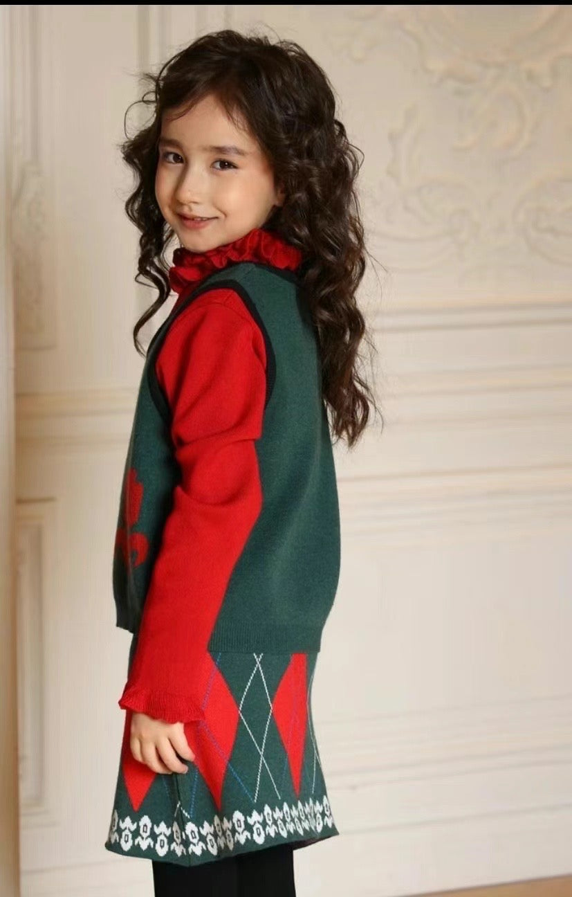 Girls’ Knit 3-Piece Set – Coat, Vest & Skirt