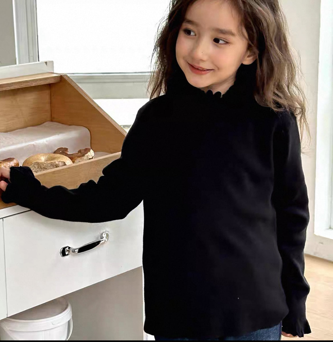 Girls’ Knit Dress – Solid Red with Ruffled High Neck