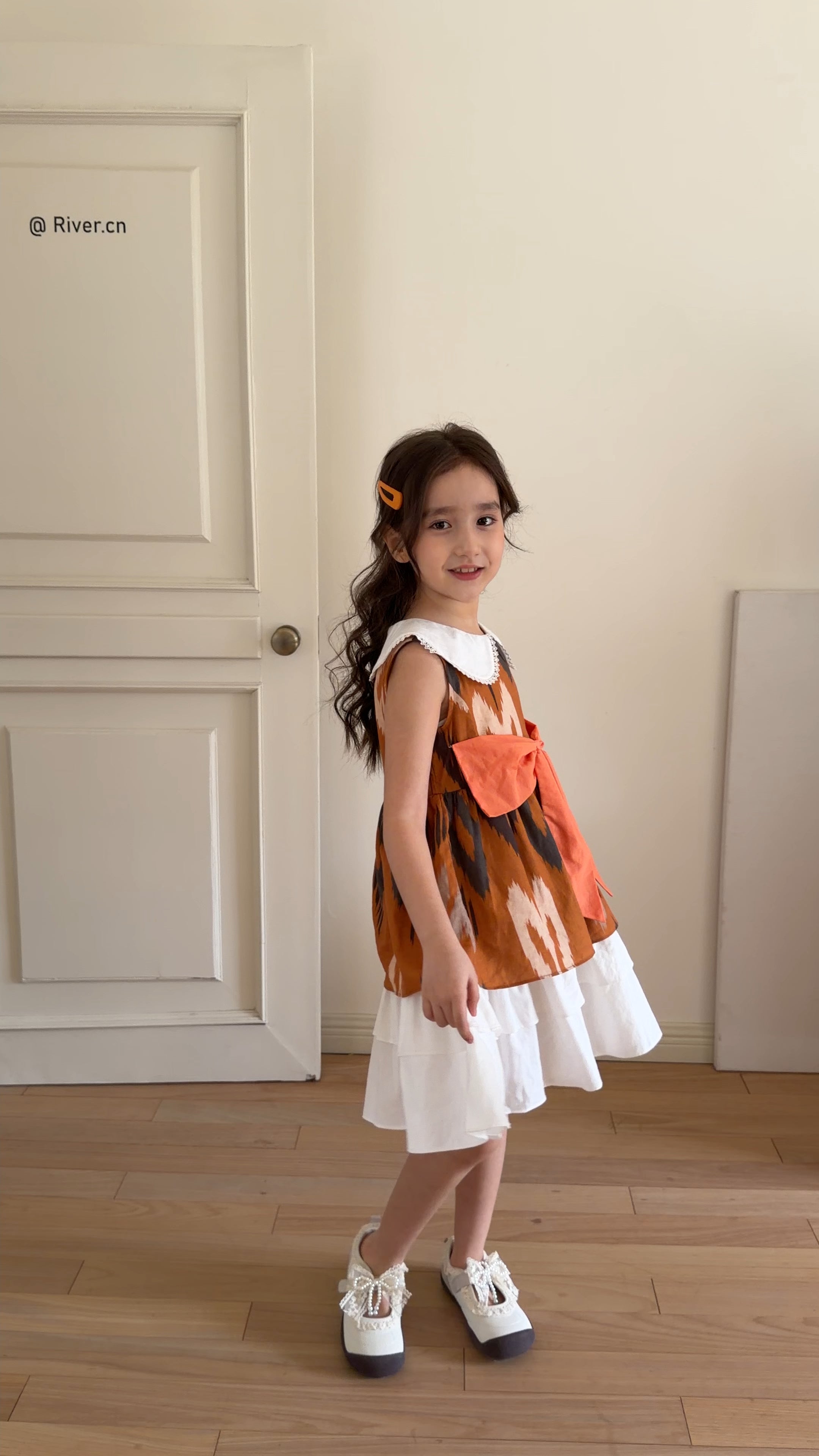 Girls Atlas Ikat Princess Dress with Bow – Elegant Cotton Party Dress