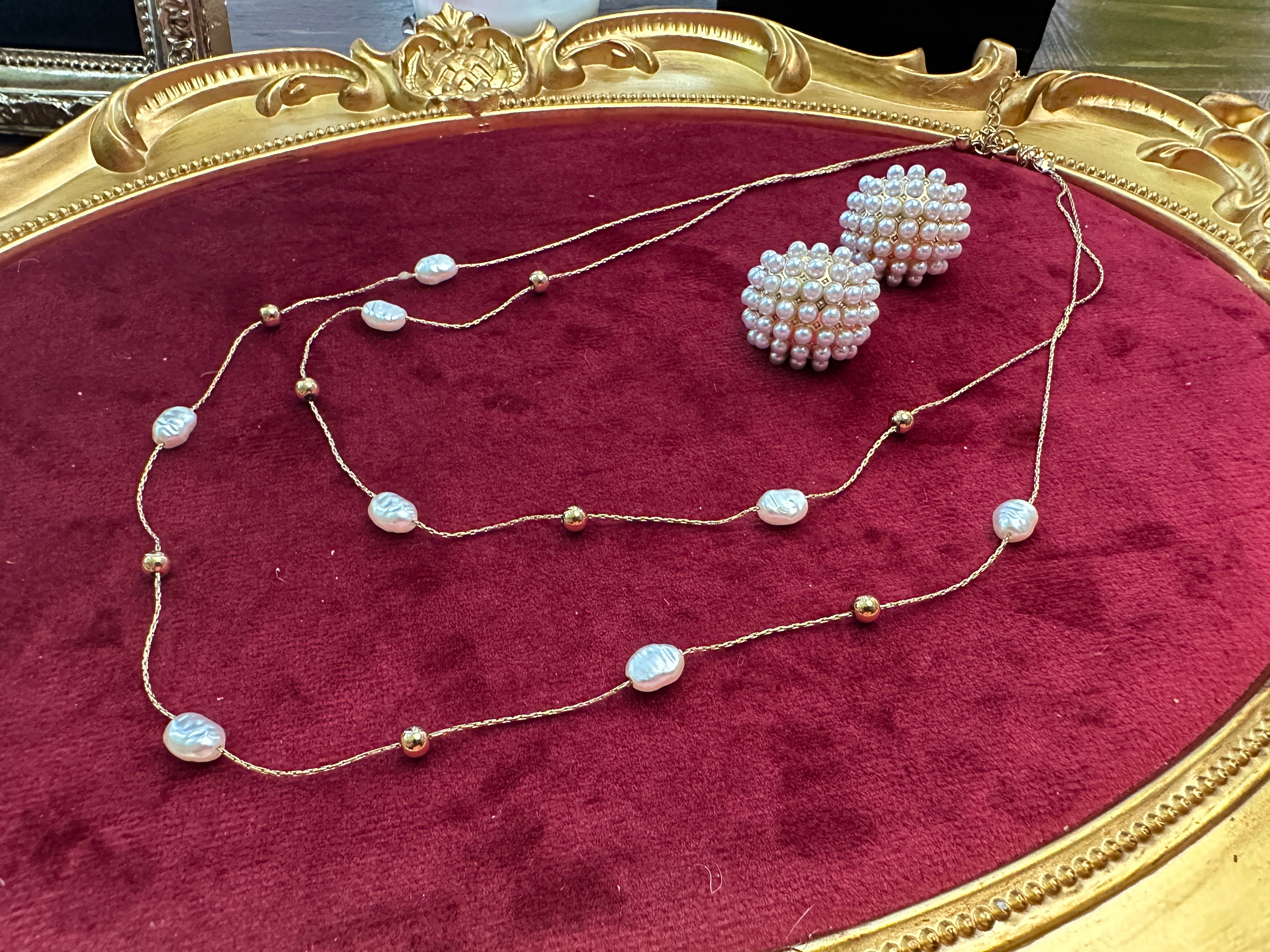 Gold Color Stainless Steel Fringe Necklace – Statement Beaded Design(84)