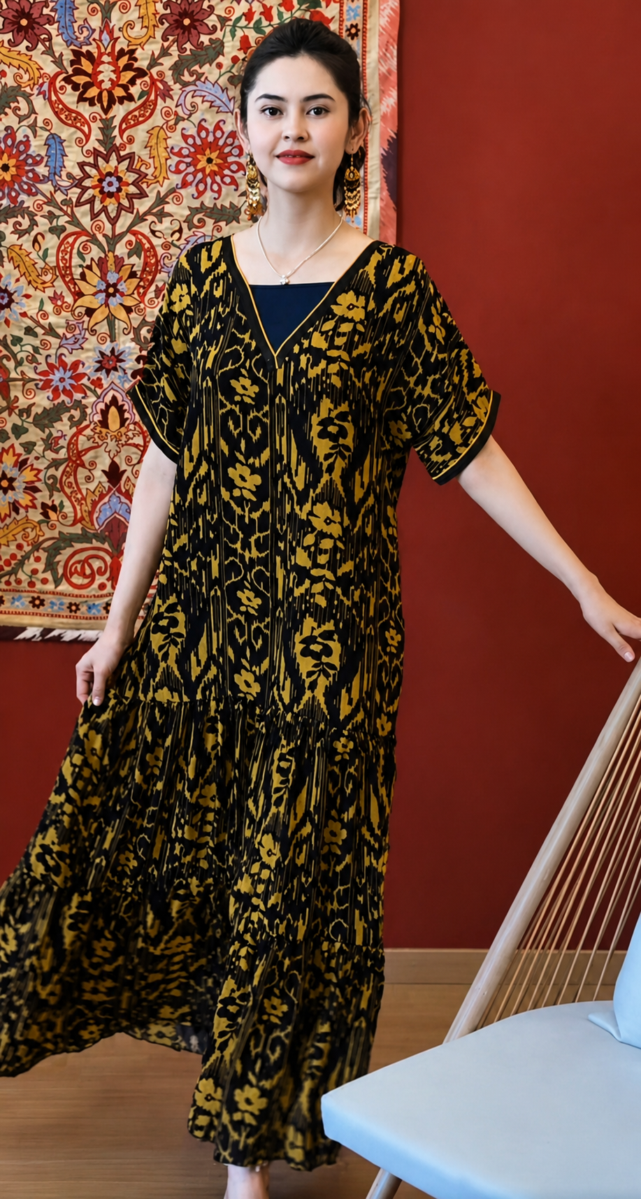 Olive Atlas Chiffon Kaftan Dress