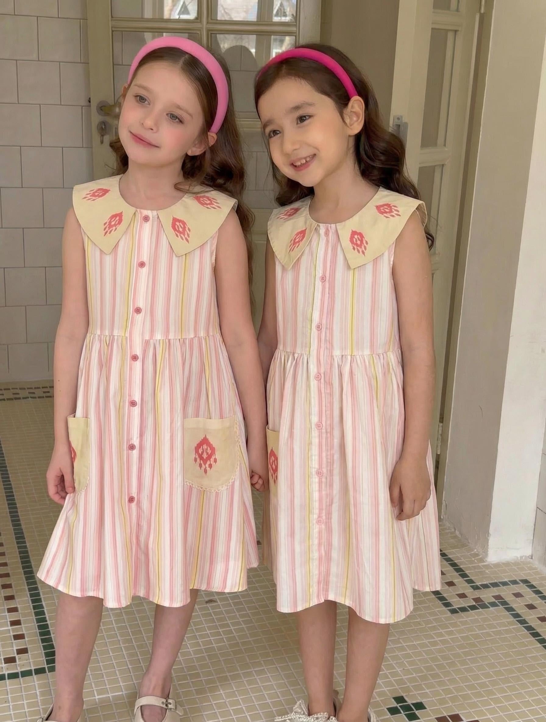 Striped Cotton Summer Dress with Ikat Collar