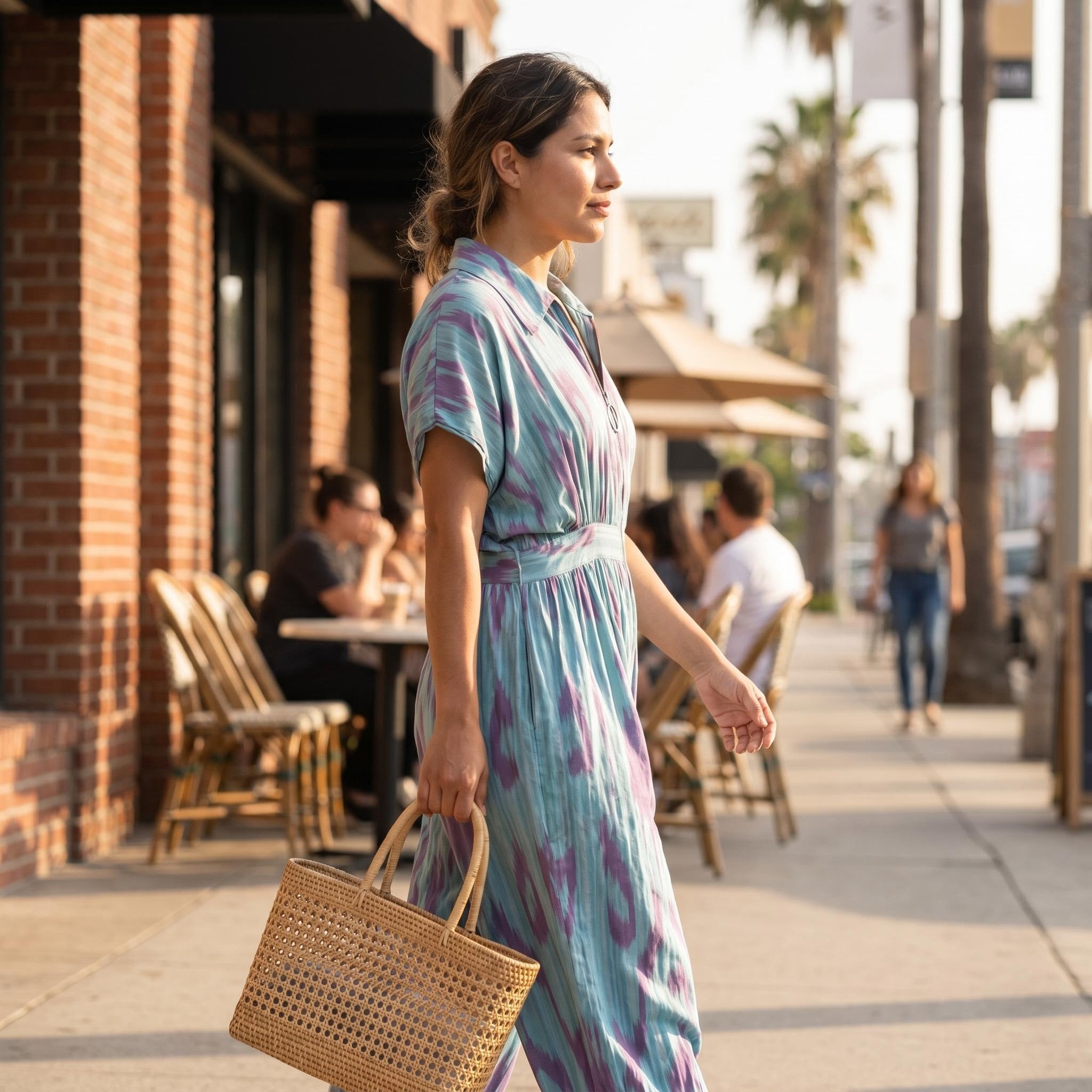 Azure Orchid Silk Blend Zip Dress