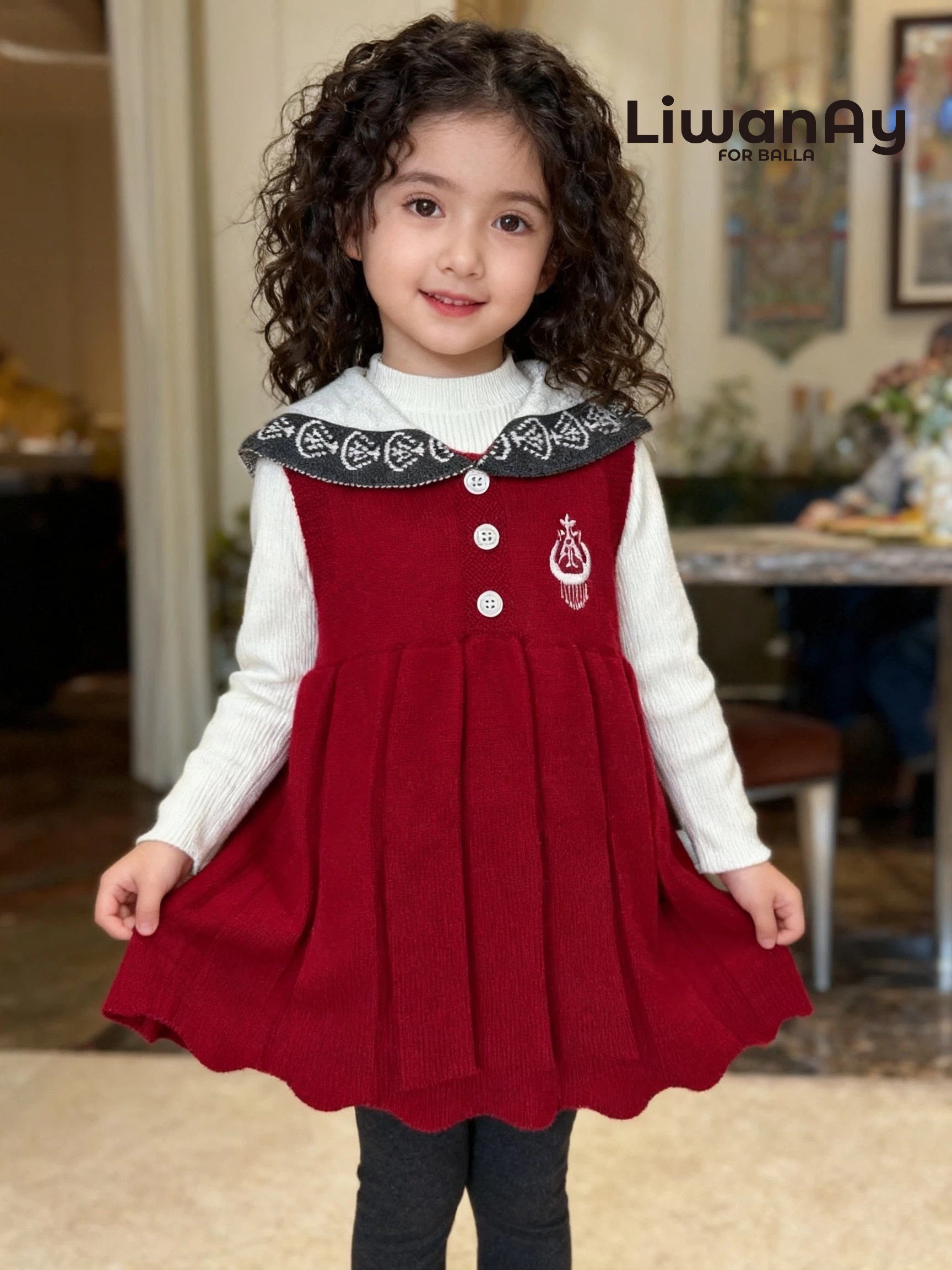 Red Knit Sailor-Collar Dress