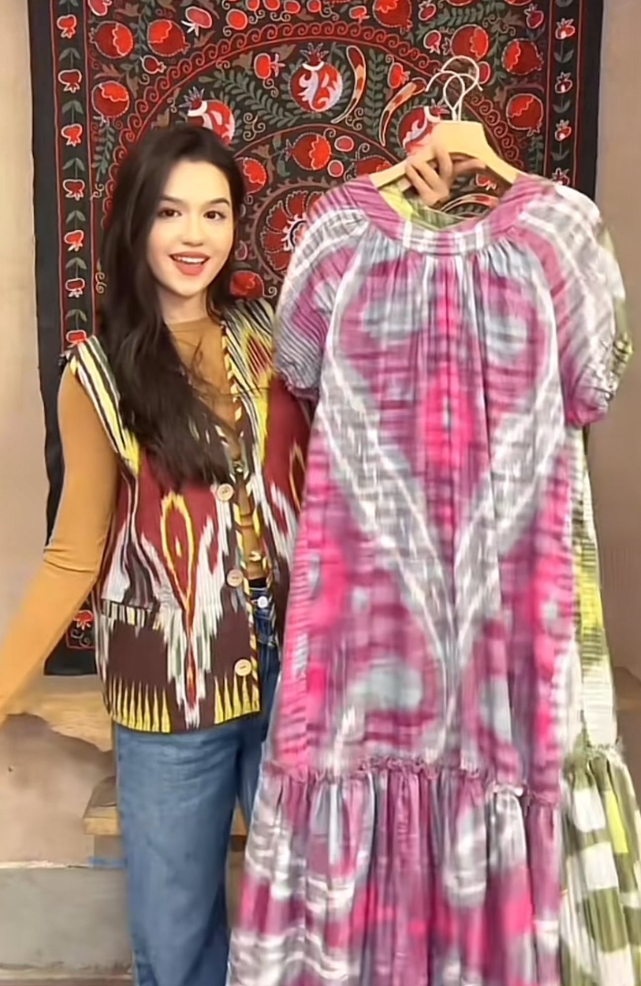 Hand-Dyed Magenta Maxi Dress – Flowy Cotton Comfort (Fits ≤75 kg)