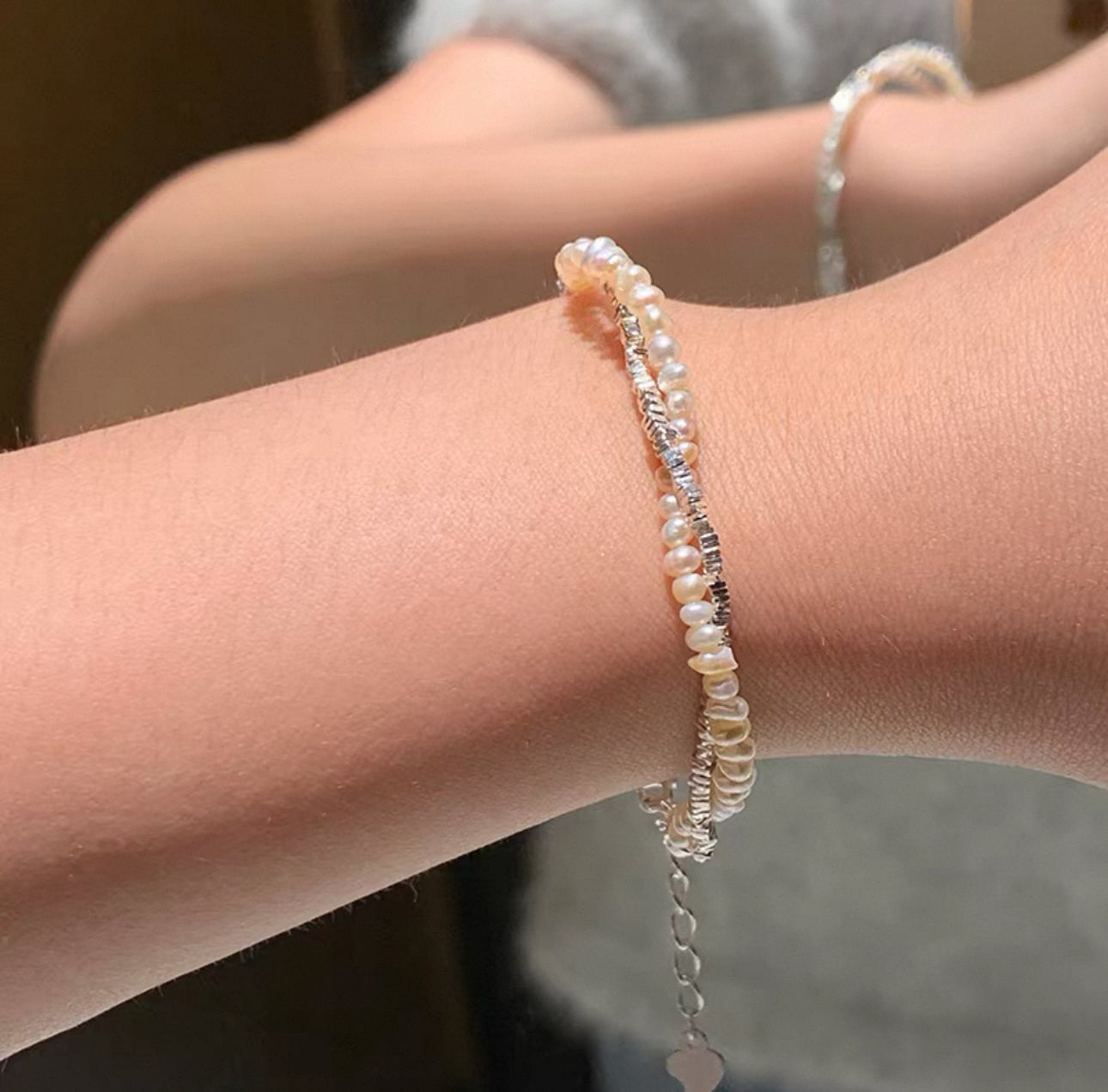 925 Silver Double-Layer Rice Pearl Bracelet – Minimalist Elegance (4)