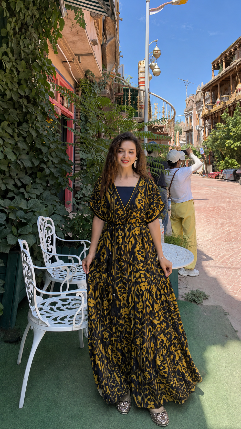 Olive Atlas Chiffon Kaftan Dress
