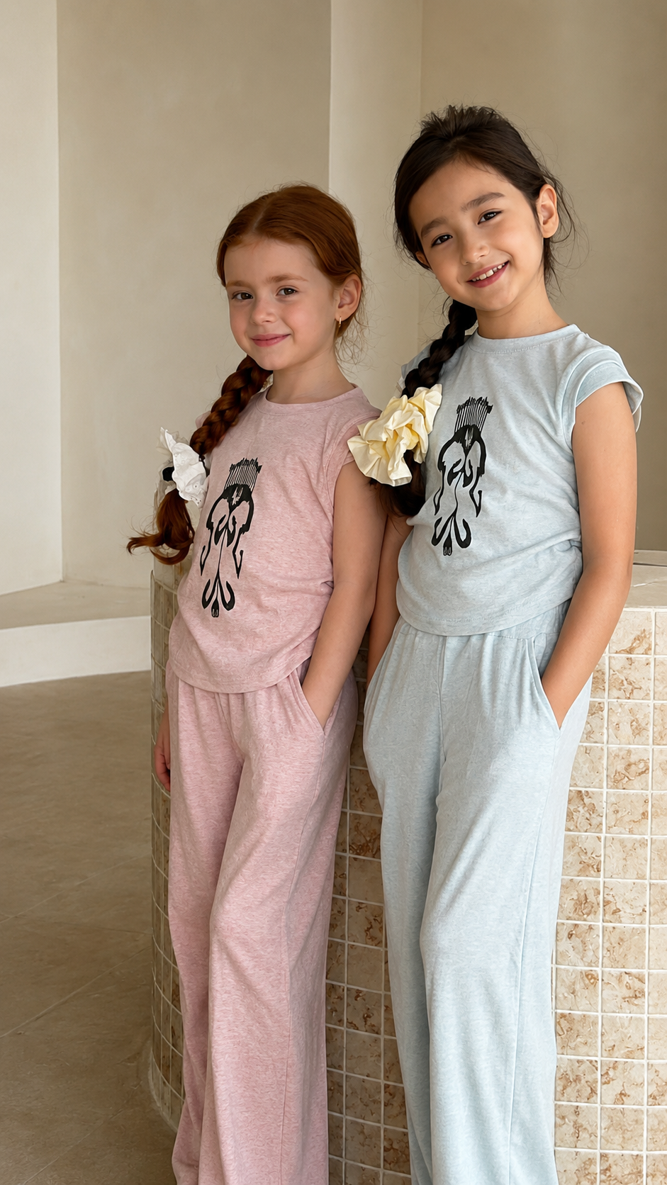 Liwanay Soft Cotton 2-Piece Lounge Set – Pink & Sky Blue