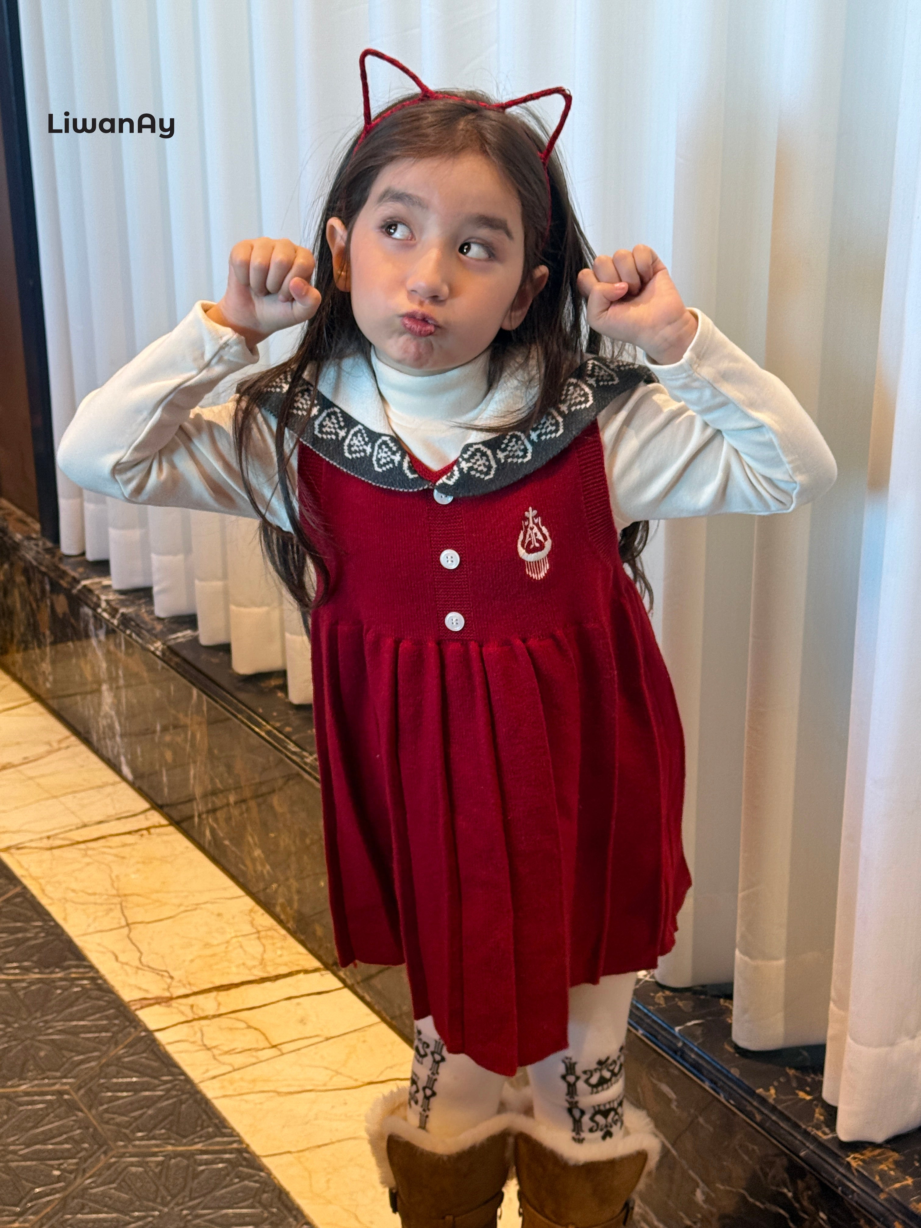 Red Knit Sailor-Collar Dress