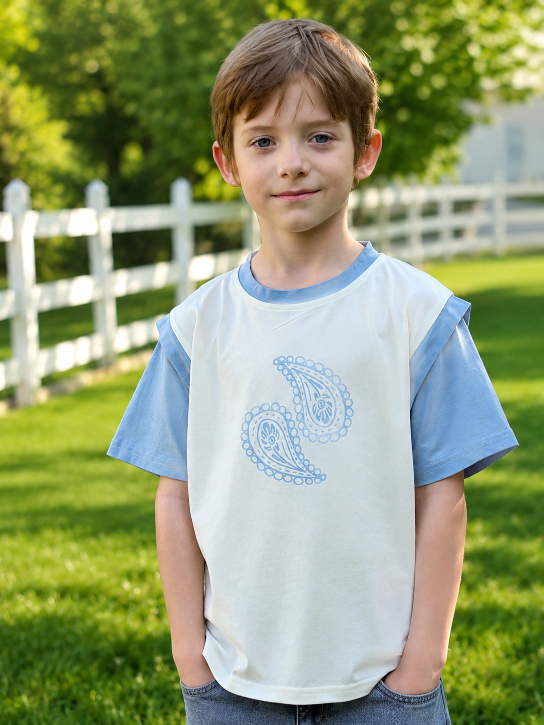 “Almond Blessing” Boys’ T-Shirt – Uyghur Badam Motif | Soft Cotton Blend
