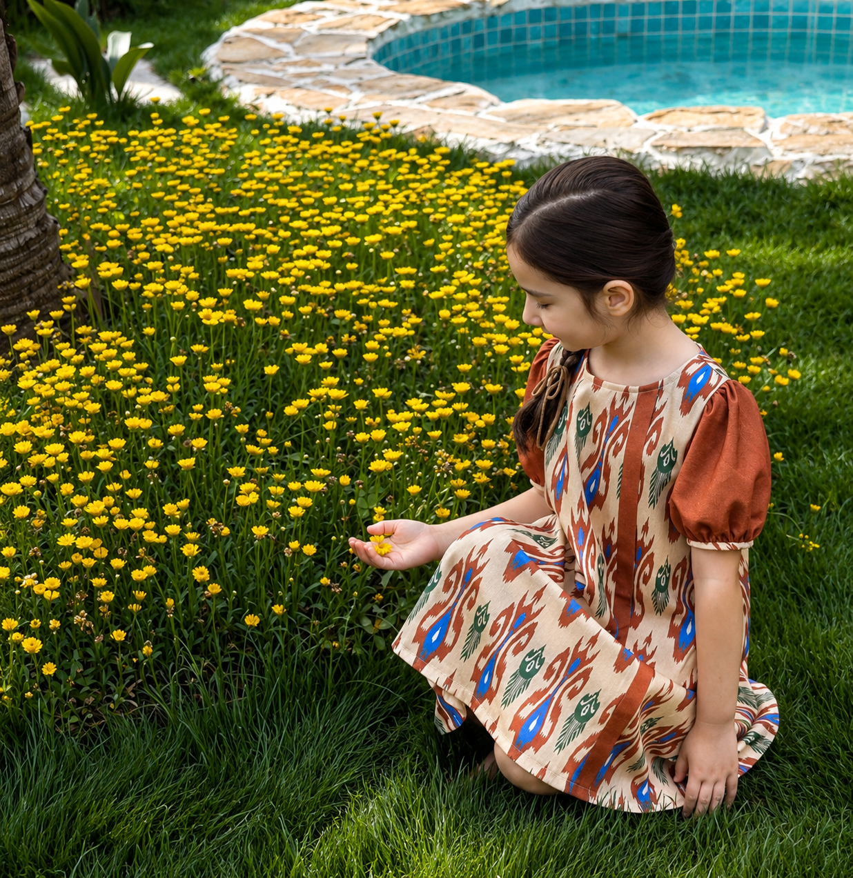 Siblings Set – Rust Ikat Dress & 2-Piece Boy’s Outfit
