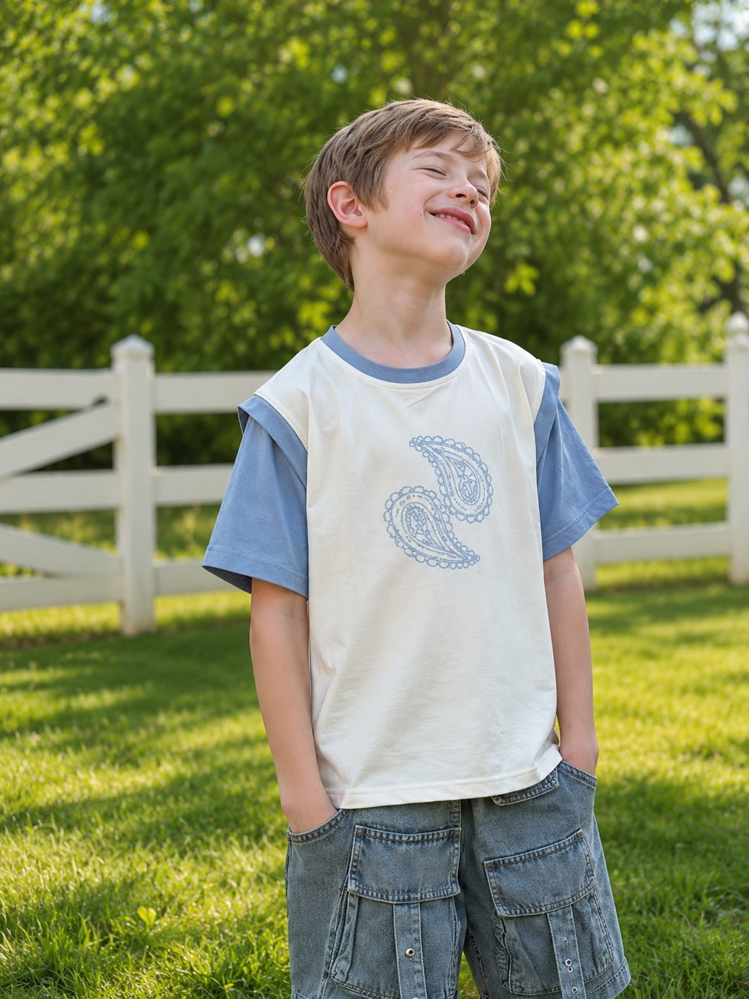 “Almond Blessing” Boys’ T-Shirt – Uyghur Badam Motif | Soft Cotton Blend