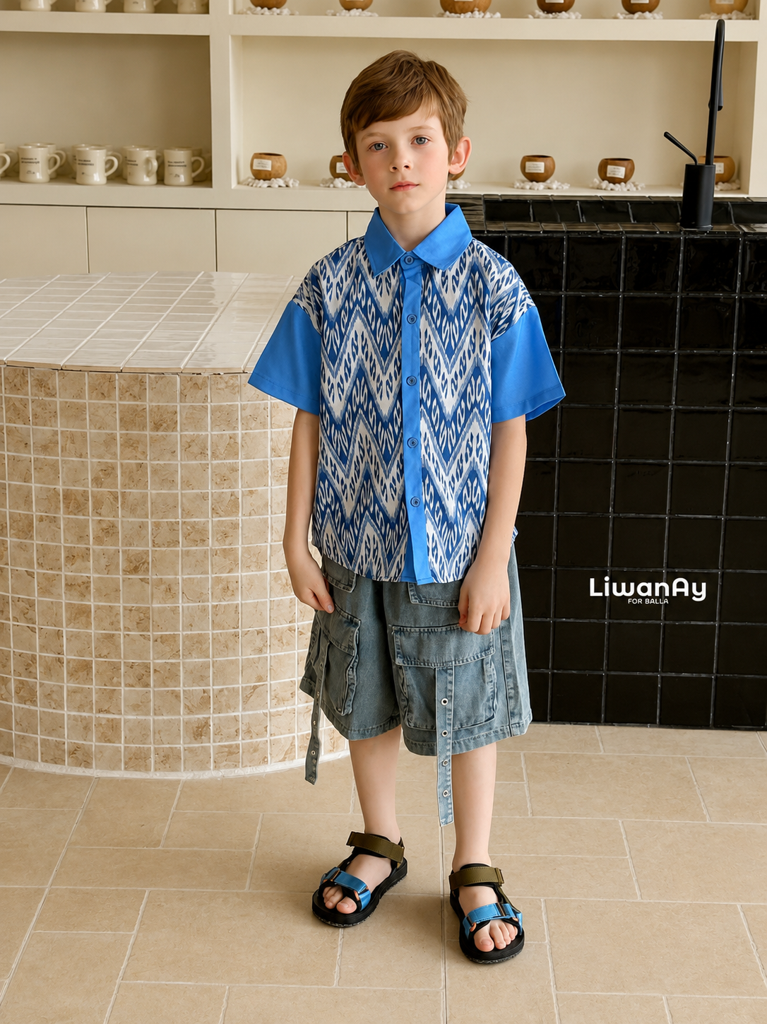 Siblings Set β Blue Ikat Dress & Shirt (Buy Separately )