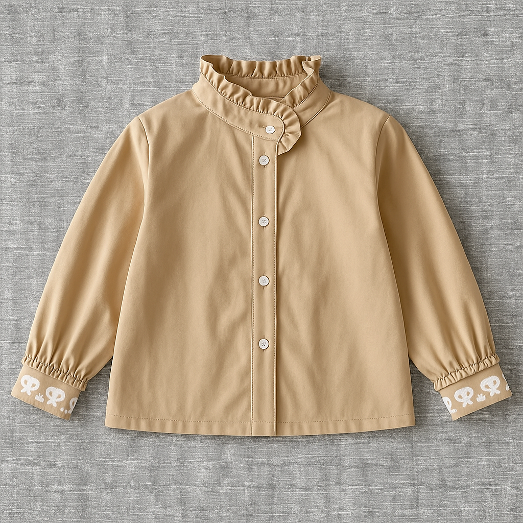 High-Neck Embroidered Cuff Blouse