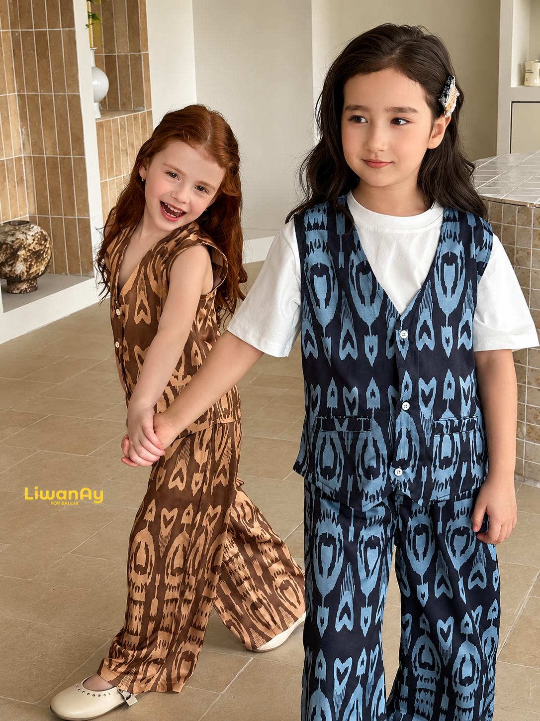 Kids Ikat 3-Piece Outfit Set β Cotton Lounge Set with Atlas Pattern