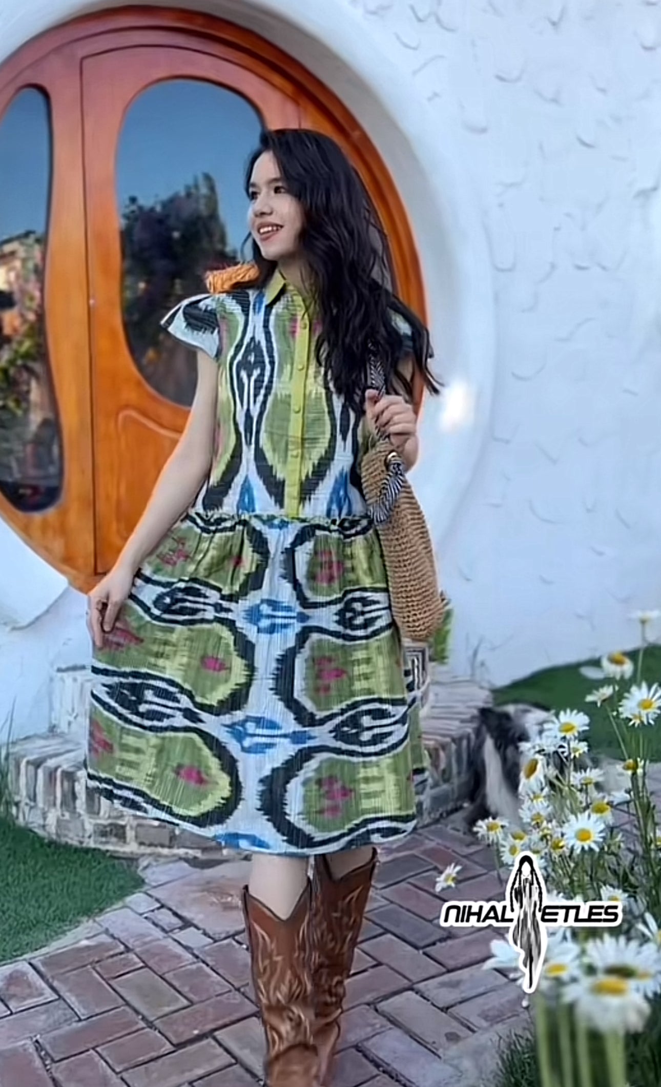 Hand-Dyed Ikat Shirt Dress – Short Sleeve Cotton Elegance