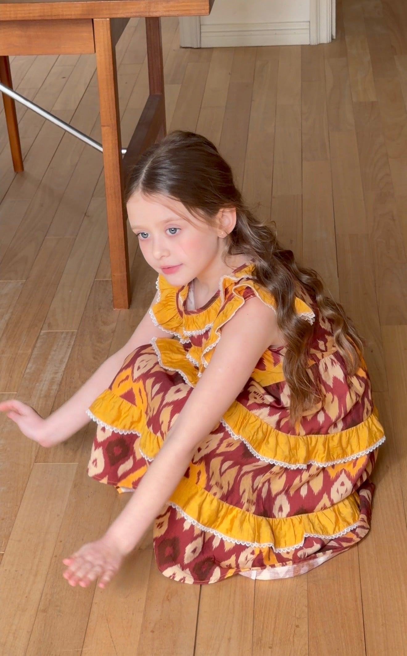 Girls Atlas Ikat Princess Dress – Cotton Ruffle Summer Dress