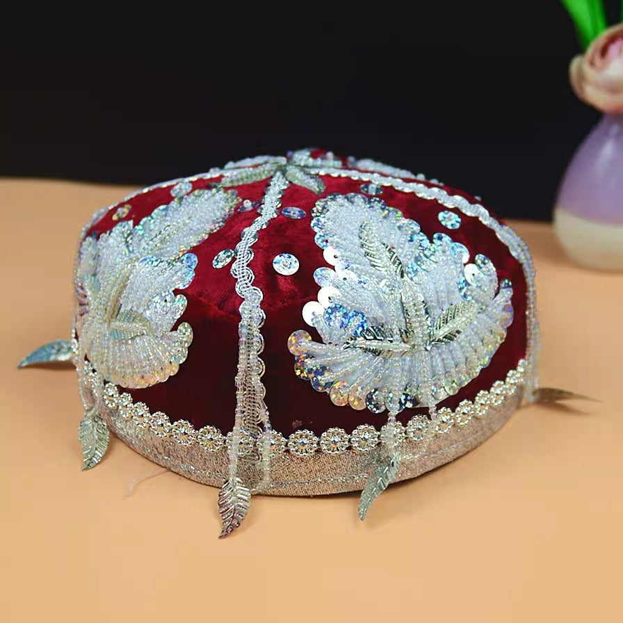 Handmade Sequin & Beaded Dance Hat/Doppa – Traditional Four-Corner Style