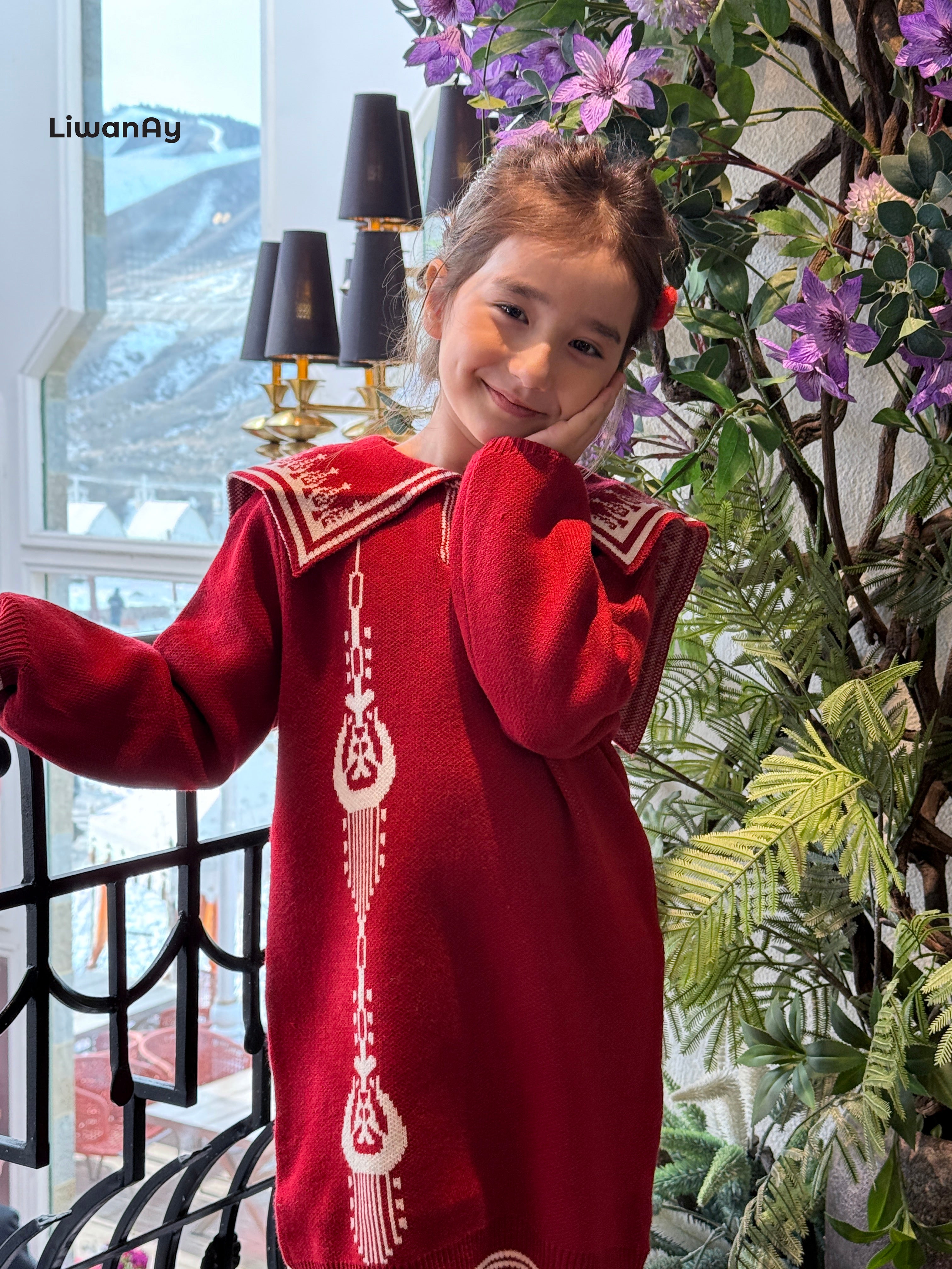 Atlas Knit Dress β Red Cultural Sweater Dress for Girls