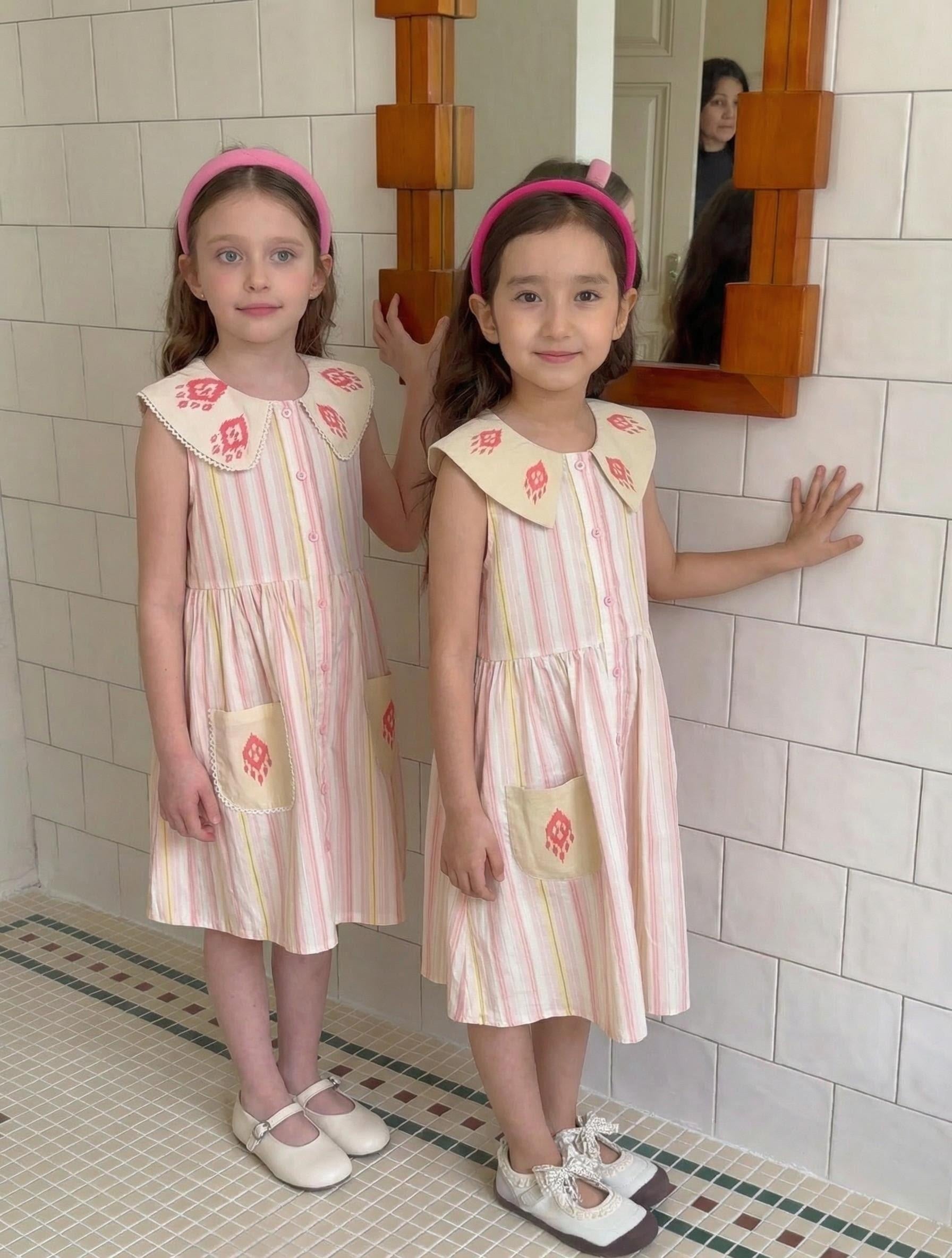 Striped Cotton Summer Dress with Ikat Collar