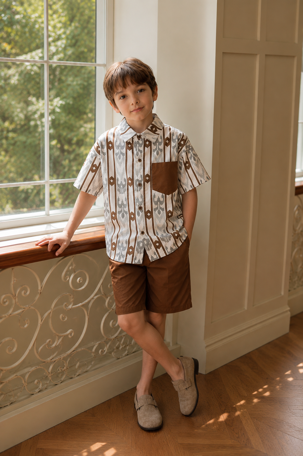 Boys’ 2-Piece Atlas Ikat Set – Rust Red/Blue & Stone Brown
