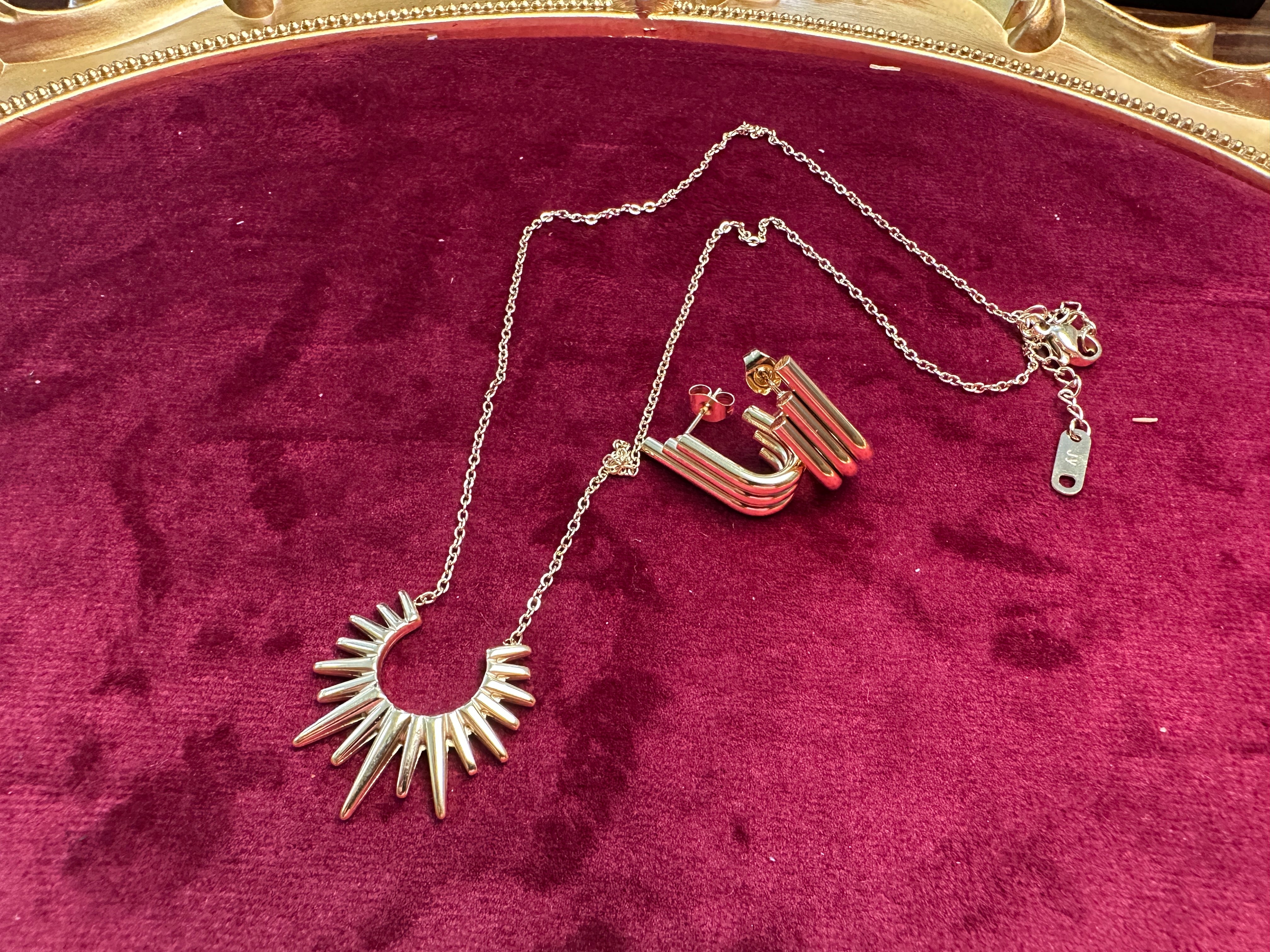 Gold Color Stainless Steel Fringe Necklace – Statement Beaded Design(64)